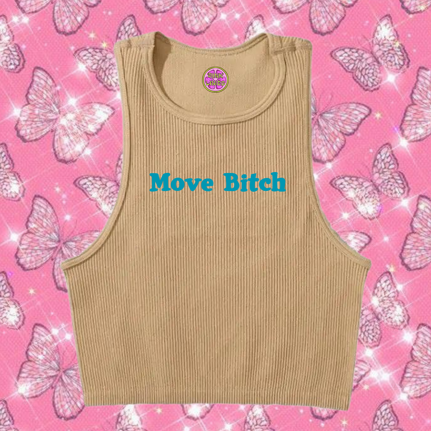 Move B*tch Crop Tank Top Khaki Shirts & Tops PinkLimes Trending Streetwear