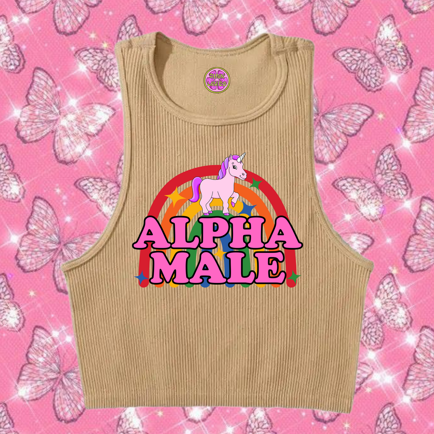 Alpha Male Crop Tank Top Khaki Shirts & Tops PinkLimes Trending Streetwear