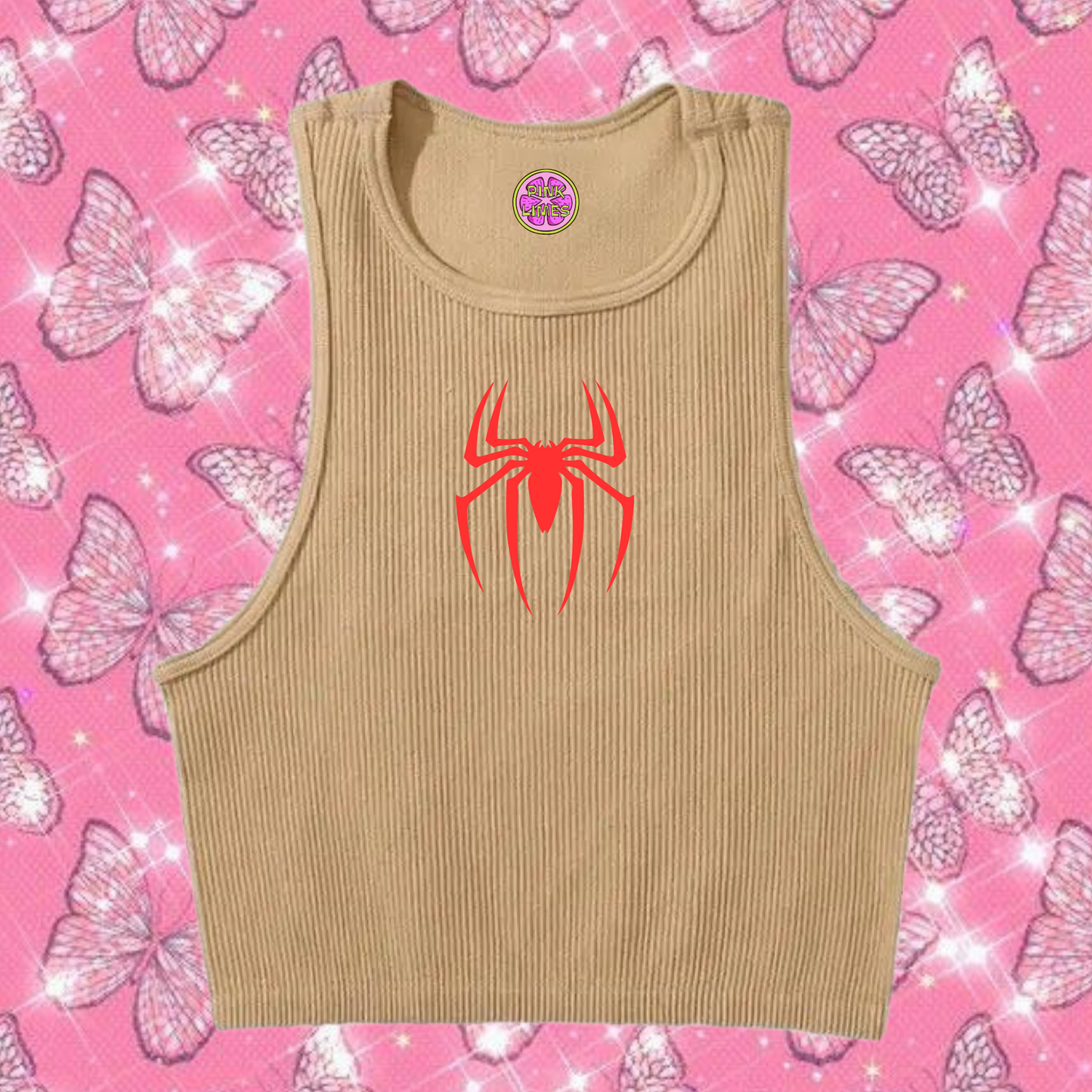 Red Spider Tank Top Khaki Shirts & Tops PinkLimes Trending Streetwear