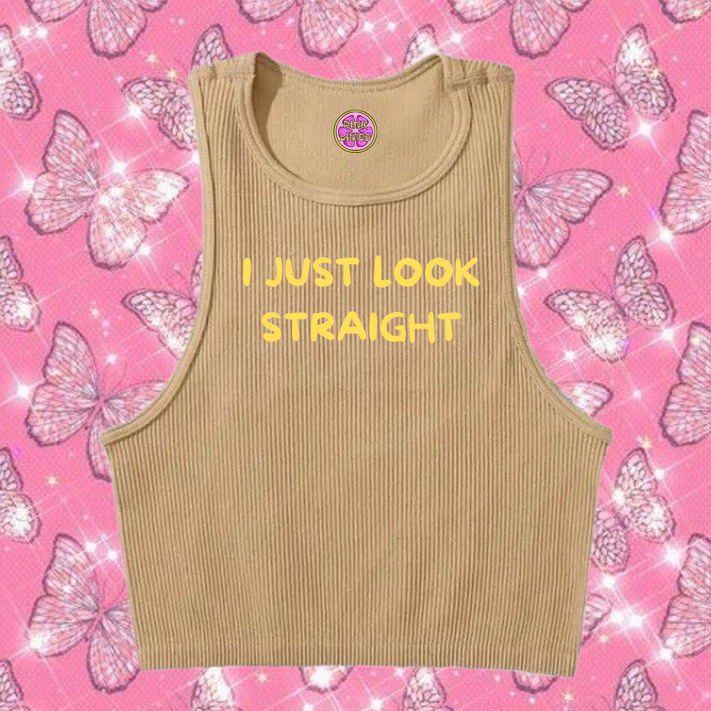 I Just Look Straight Crop Tank Top Khaki Shirts & Tops PinkLimes Trending Streetwear