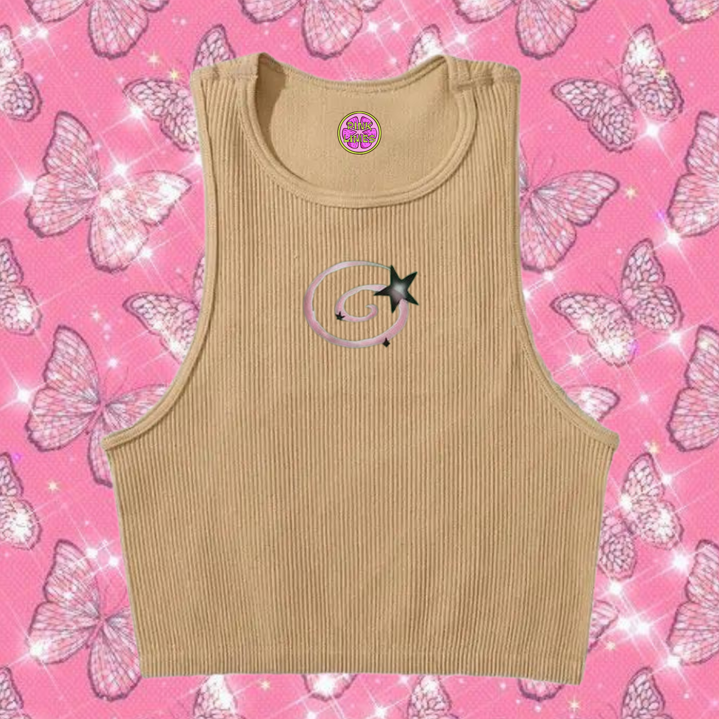 y2k Swirl Crop Tank Top Khaki Shirts & Tops PinkLimes Trending Streetwear