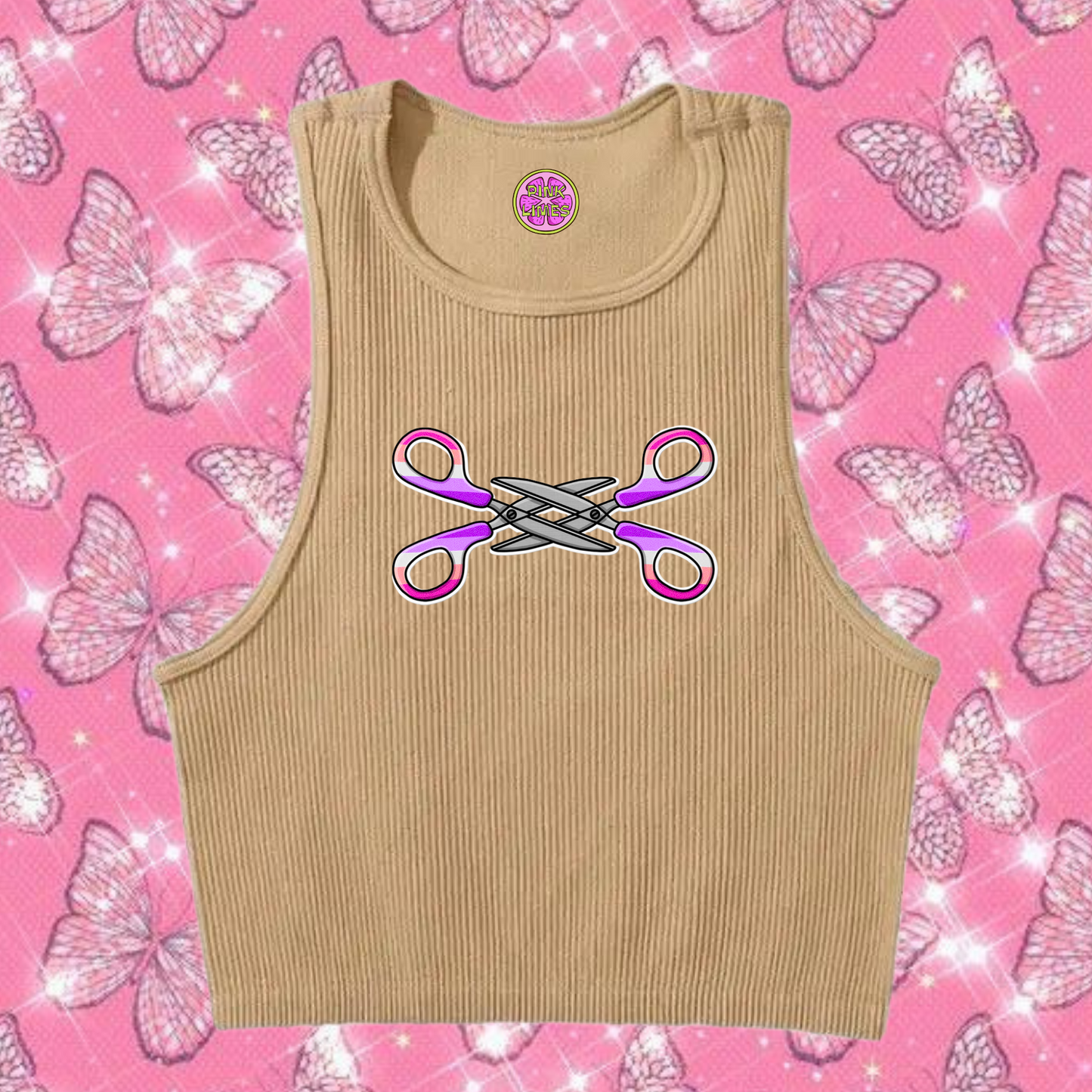 Scissor Love Crop Tank Top Khaki Shirts & Tops PinkLimes Trending Streetwear