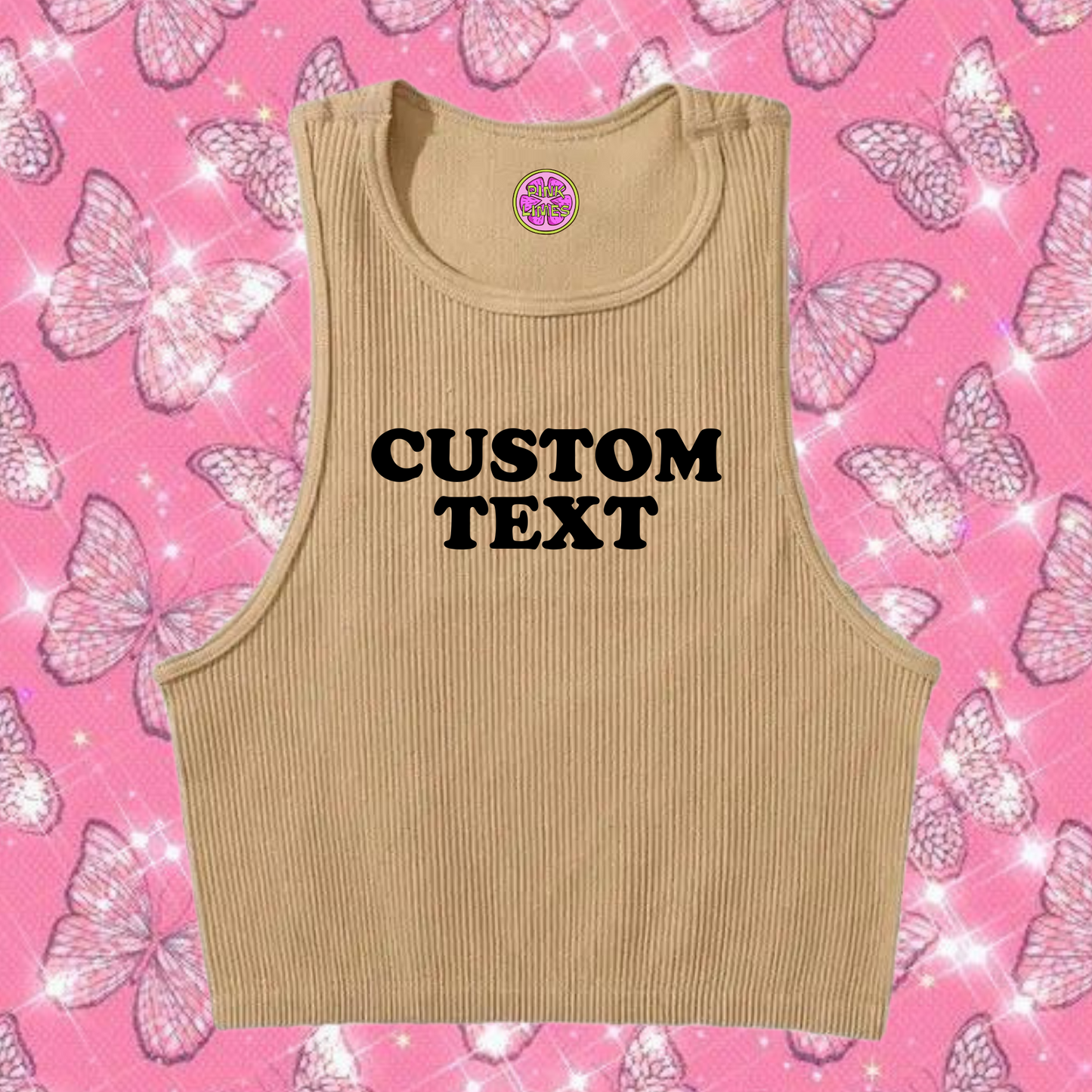 Custom Text Tank Top Khaki Shirts & Tops PinkLimes Trending Streetwear