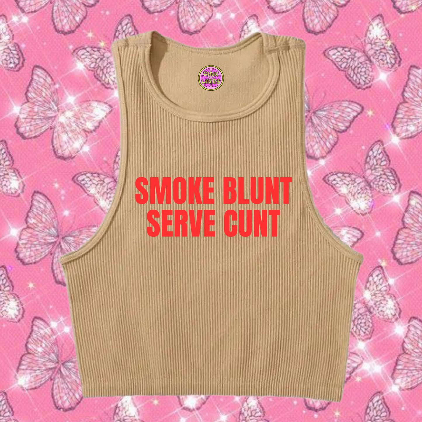 Smoke Blunt Serve C*nt Tank Top Khaki Shirts & Tops PinkLimes Trending Streetwear