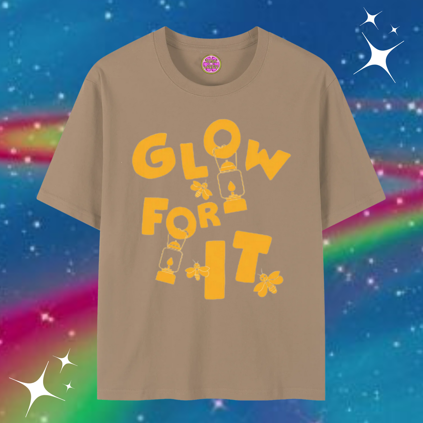 Glow For It Baggy Tee Khaki Shirts & Tops PinkLimes Trending Streetwear