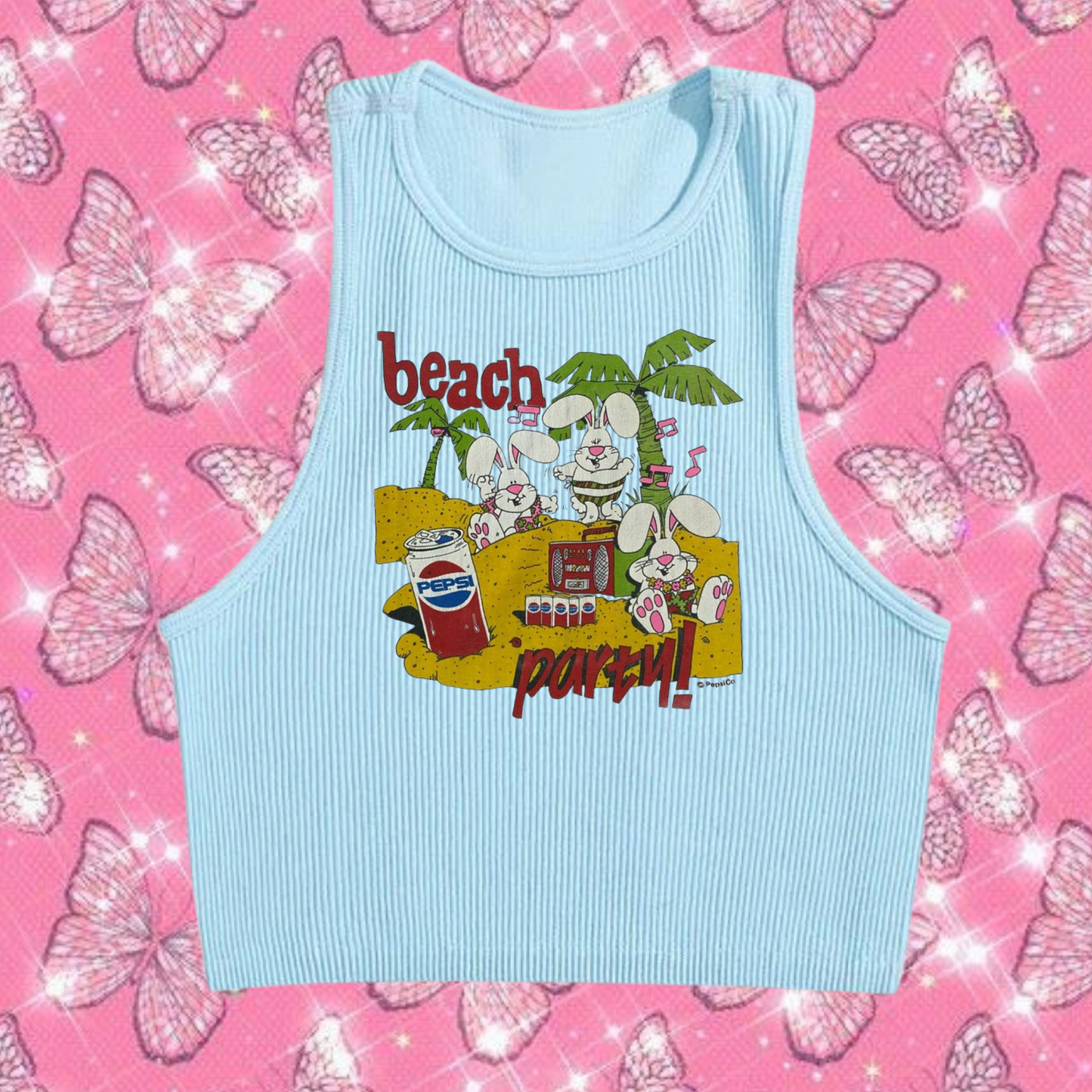 Beach Party Crop Tank Top Light Blue Shirts & Tops PinkLimes Trending Streetwear