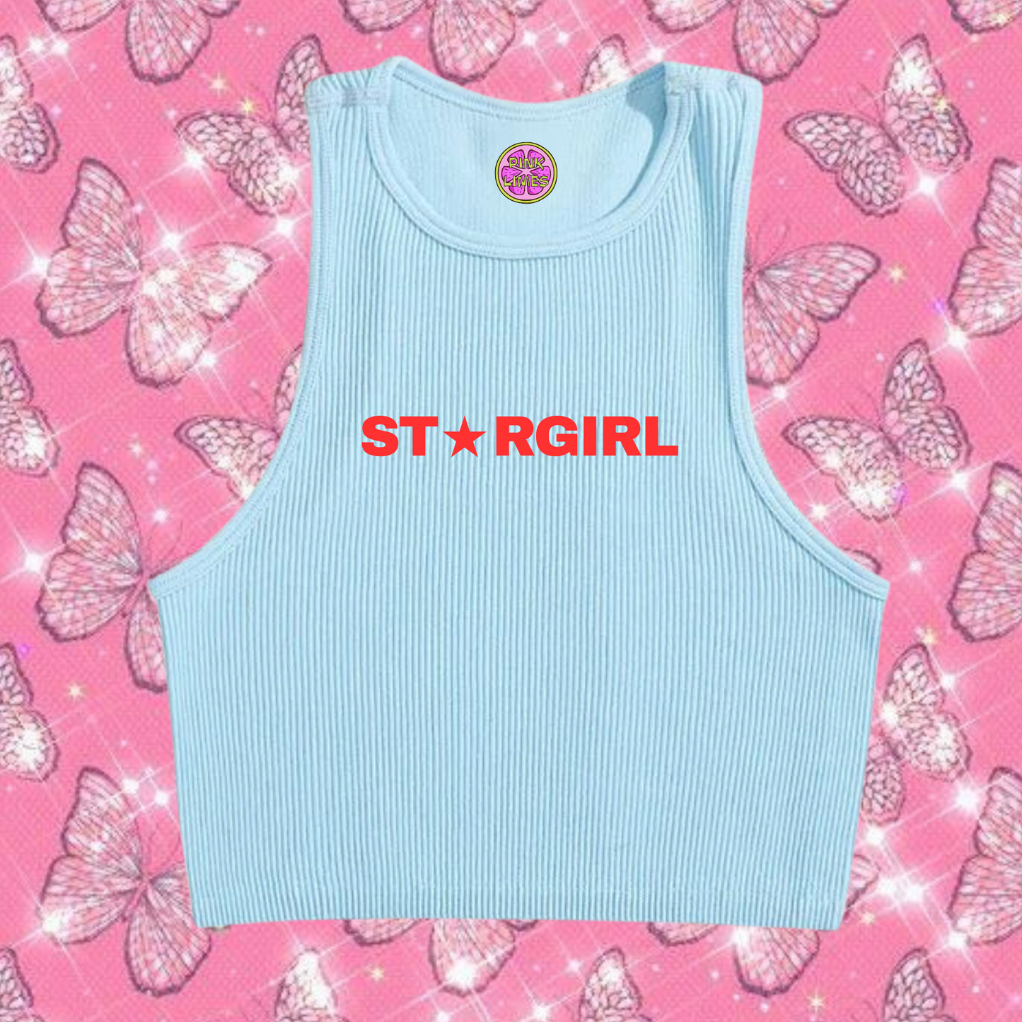 Star Girl Crop Tank Top Light Blue Shirts & Tops PinkLimes Trending Streetwear