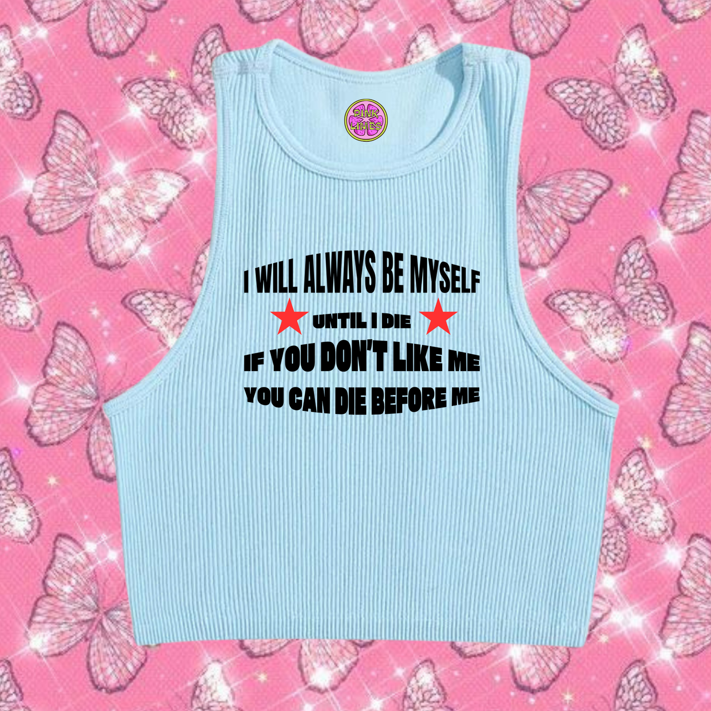 Always Be Myself Crop Tank Top Light Blue Shirts & Tops PinkLimes Trending Streetwear