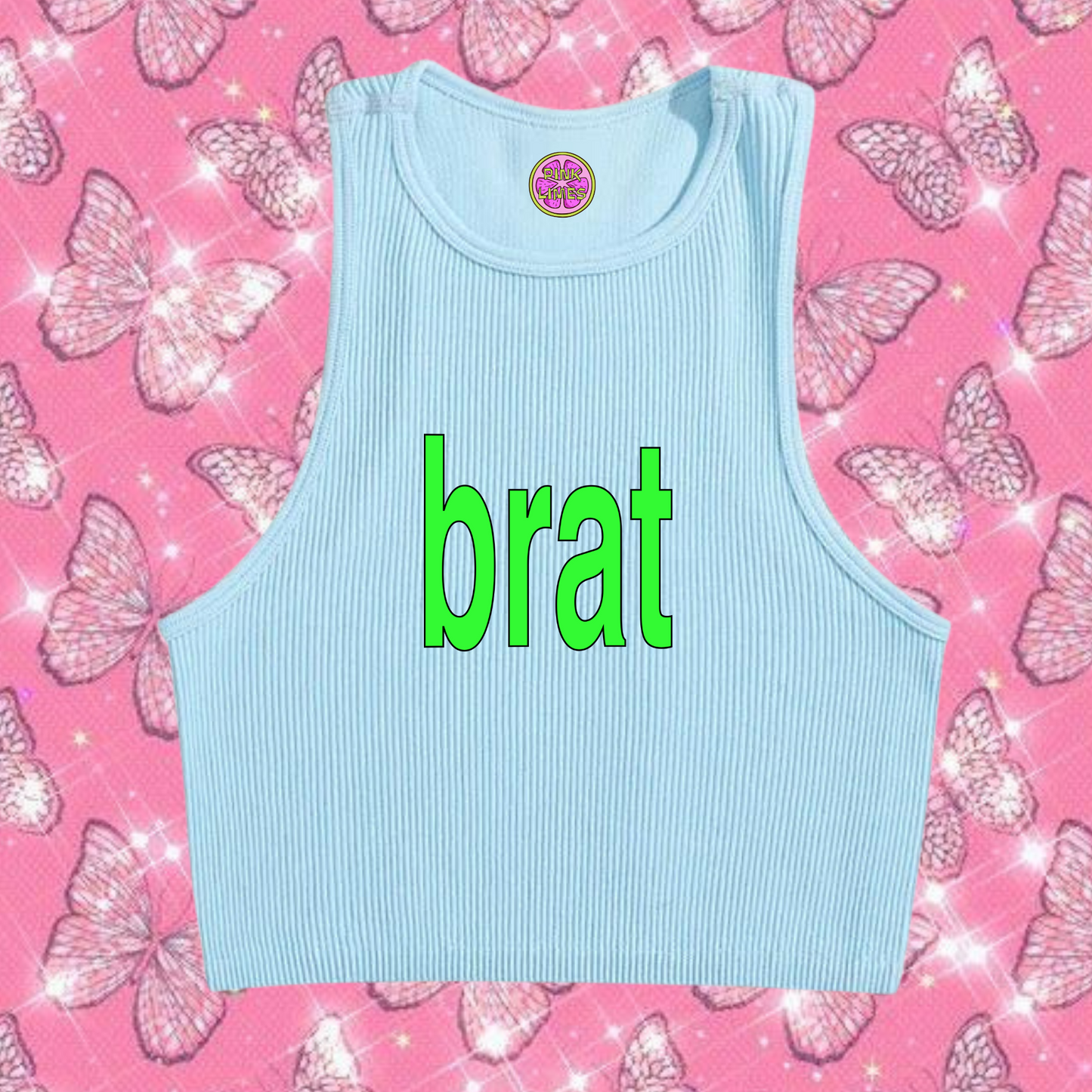 Brat Crop Tank Top Light Blue Shirts & Tops PinkLimes Trending Streetwear