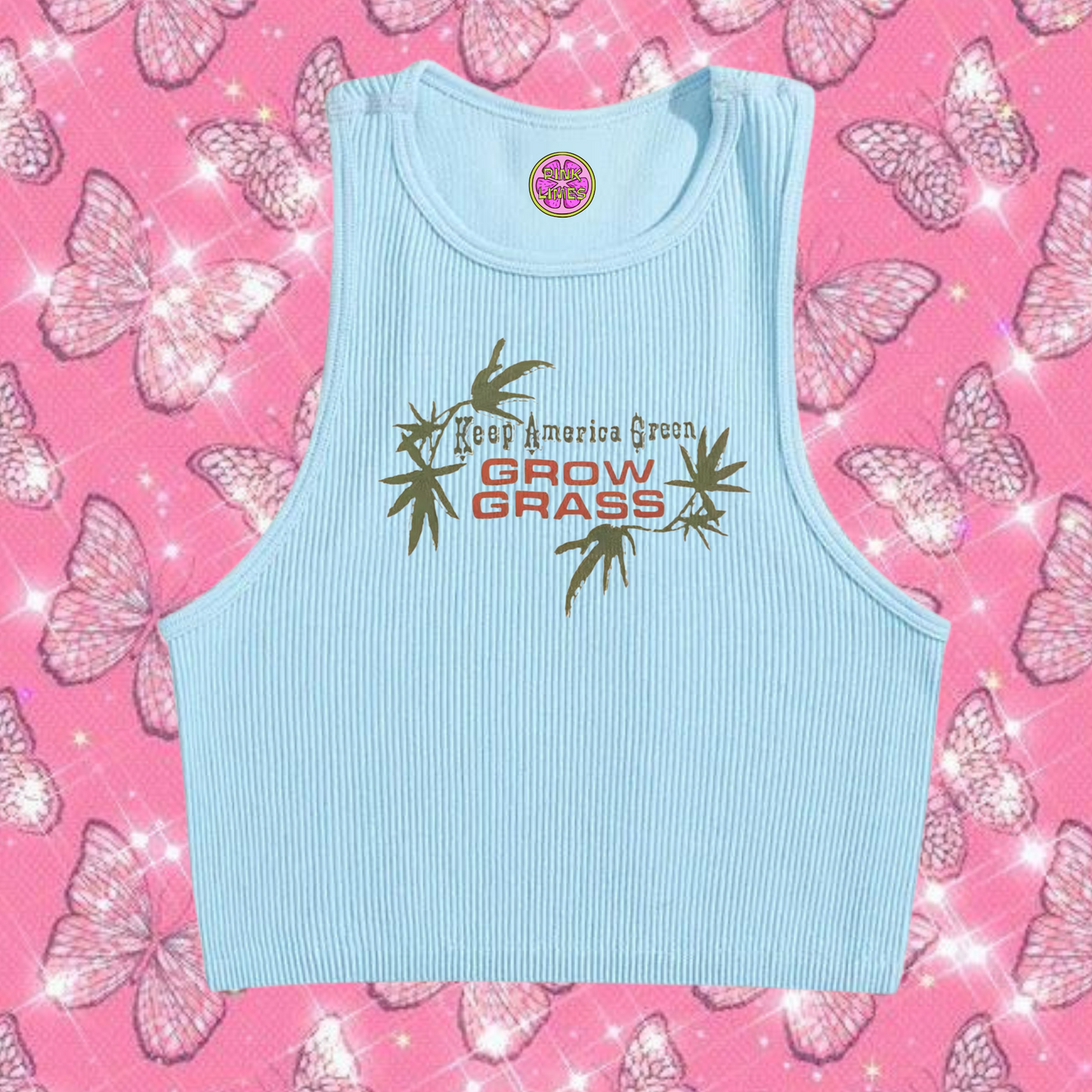 Grow Grass Crop Tank Top Light Blue Shirts & Tops PinkLimes Trending Streetwear