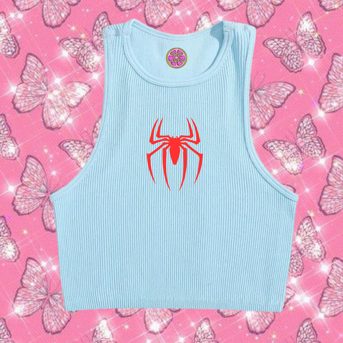 Red Spider Tank Top Light Blue Shirts & Tops PinkLimes Trending Streetwear