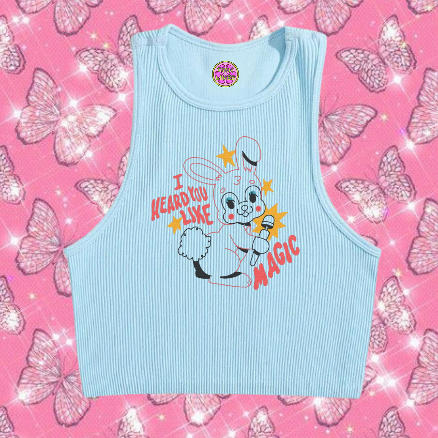 I Heard You Like Magic Crop Tank Top Light Blue Shirts & Tops PinkLimes Trending Streetwear