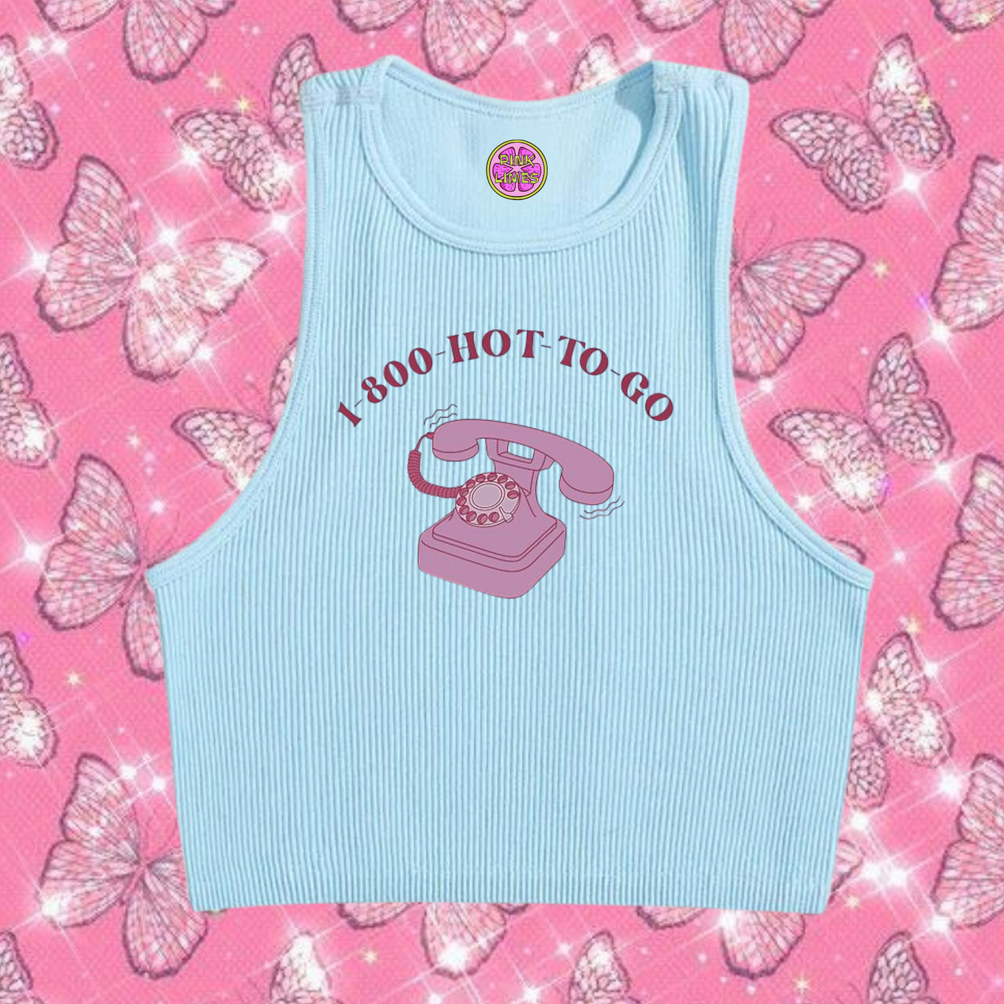 1-800 Hot To Go Crop Tank Top Light Blue Shirts & Tops PinkLimes Trending Streetwear