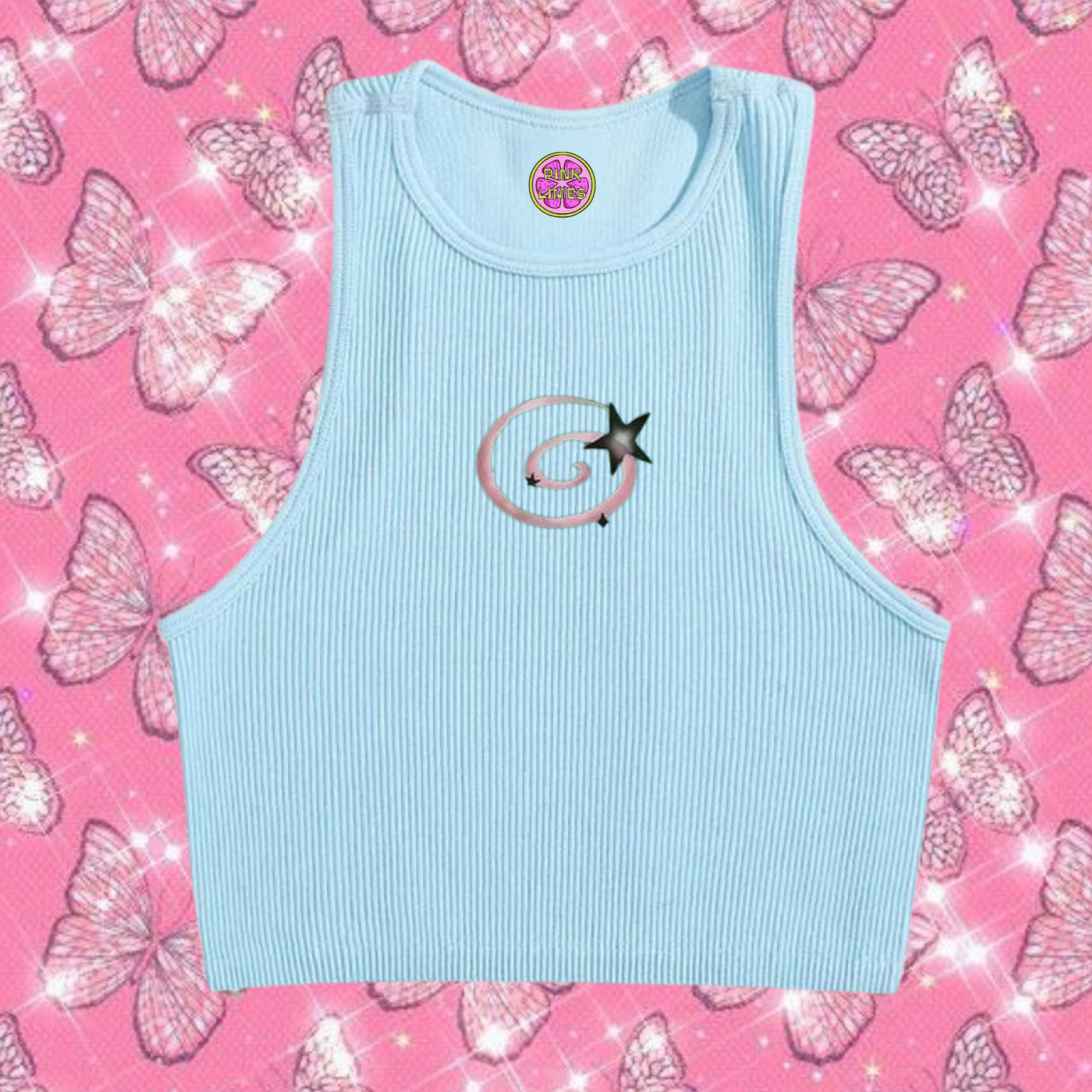 y2k Swirl Crop Tank Top Light Blue Shirts & Tops PinkLimes Trending Streetwear
