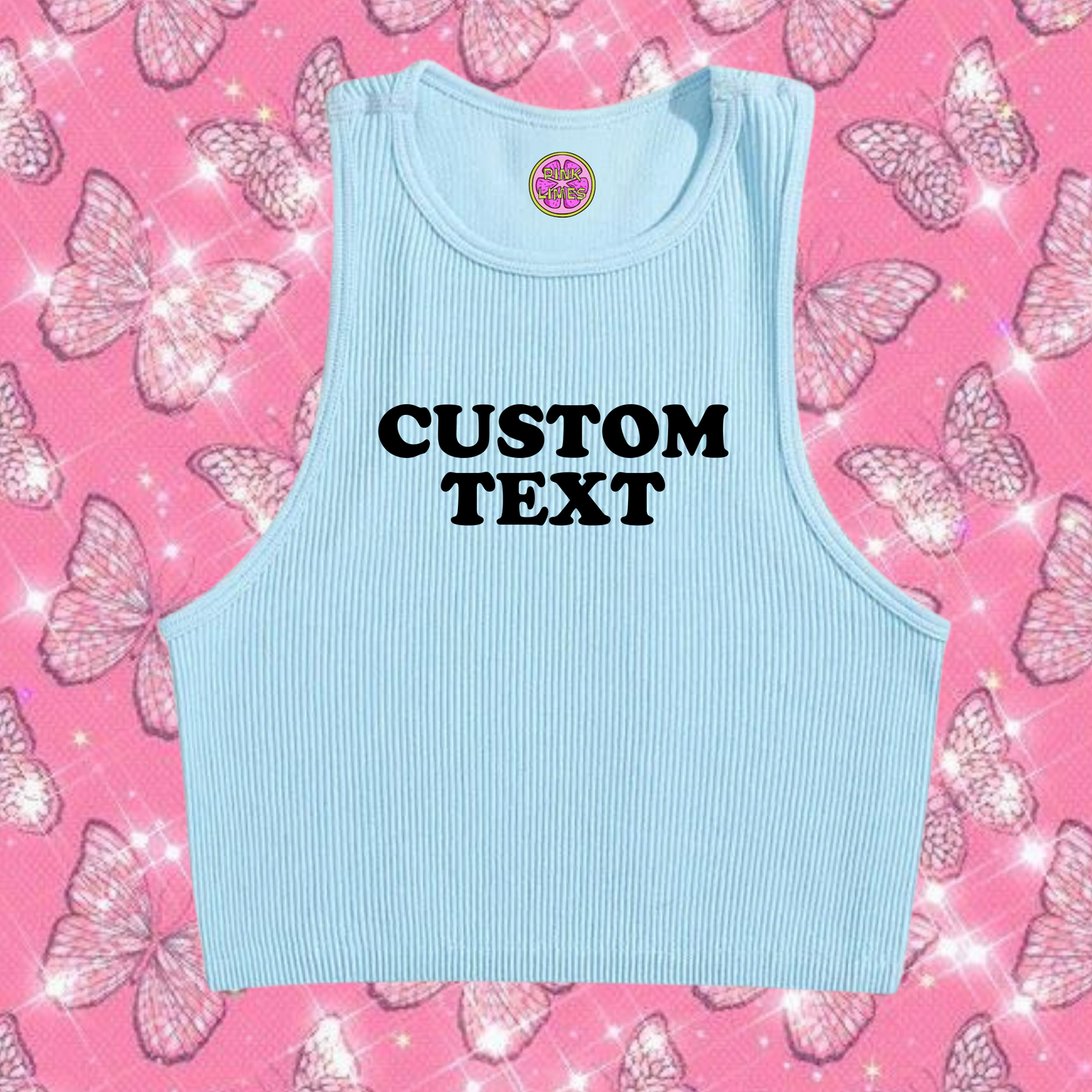 Custom Text Tank Top Light Blue Shirts & Tops PinkLimes Trending Streetwear