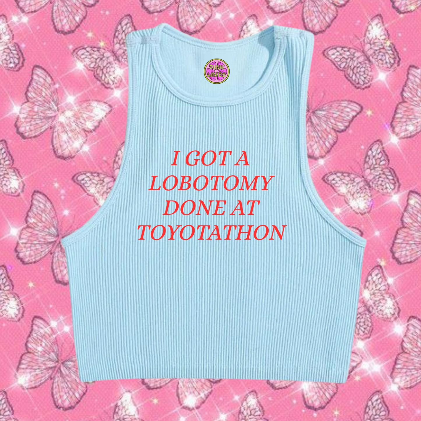 Lobotomy At Toyotathon Crop Tank Top Light Blue Shirts & Tops PinkLimes Trending Streetwear