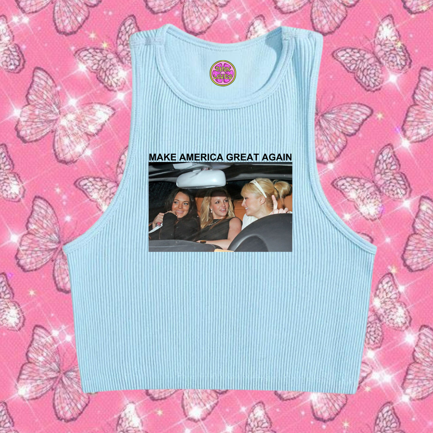 Make America Great Again Crop Tank Top Light Blue Shirts & Tops PinkLimes Trending Streetwear