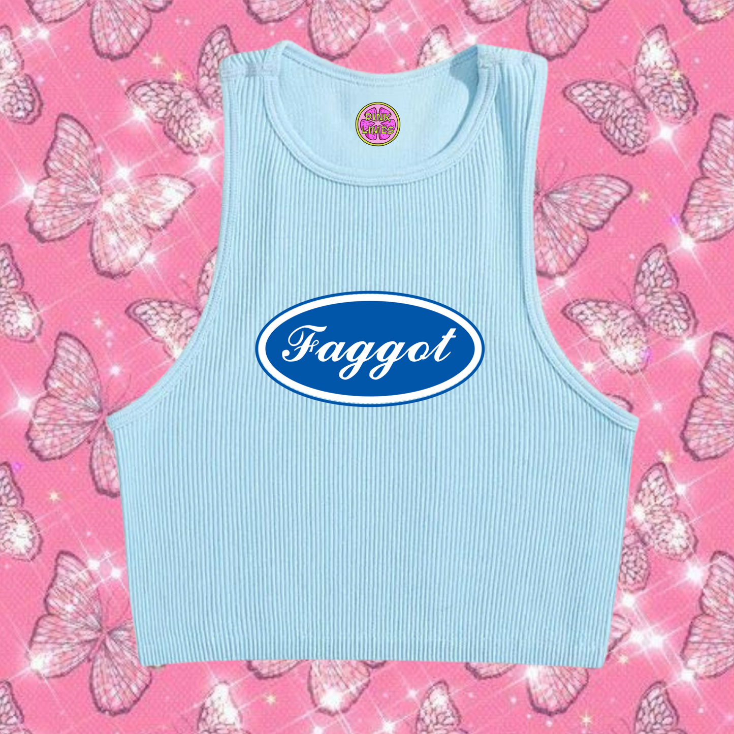 Faggot Pride Crop Tank Top Light Blue Shirts & Tops PinkLimes Trending Streetwear