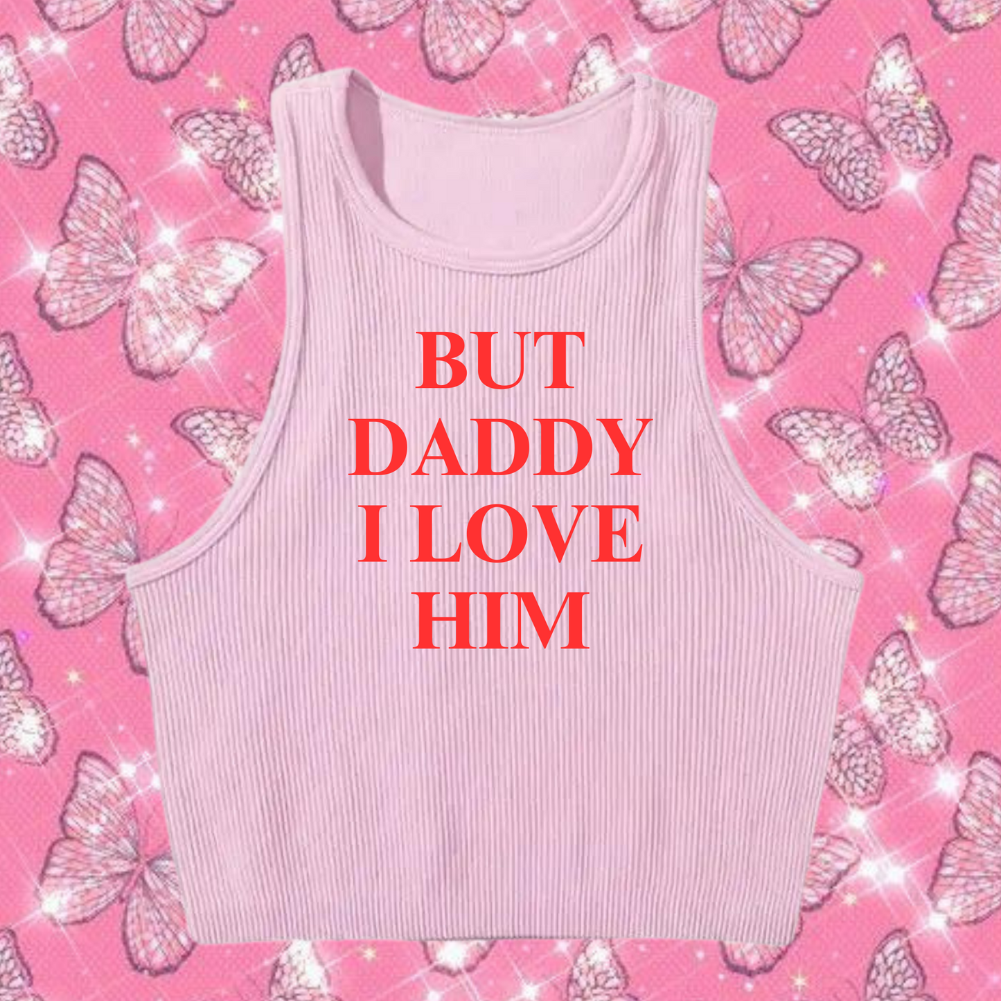 But Daddy I Love Him Crop Tank Top Light Purple Shirts & Tops PinkLimes Trending Streetwear