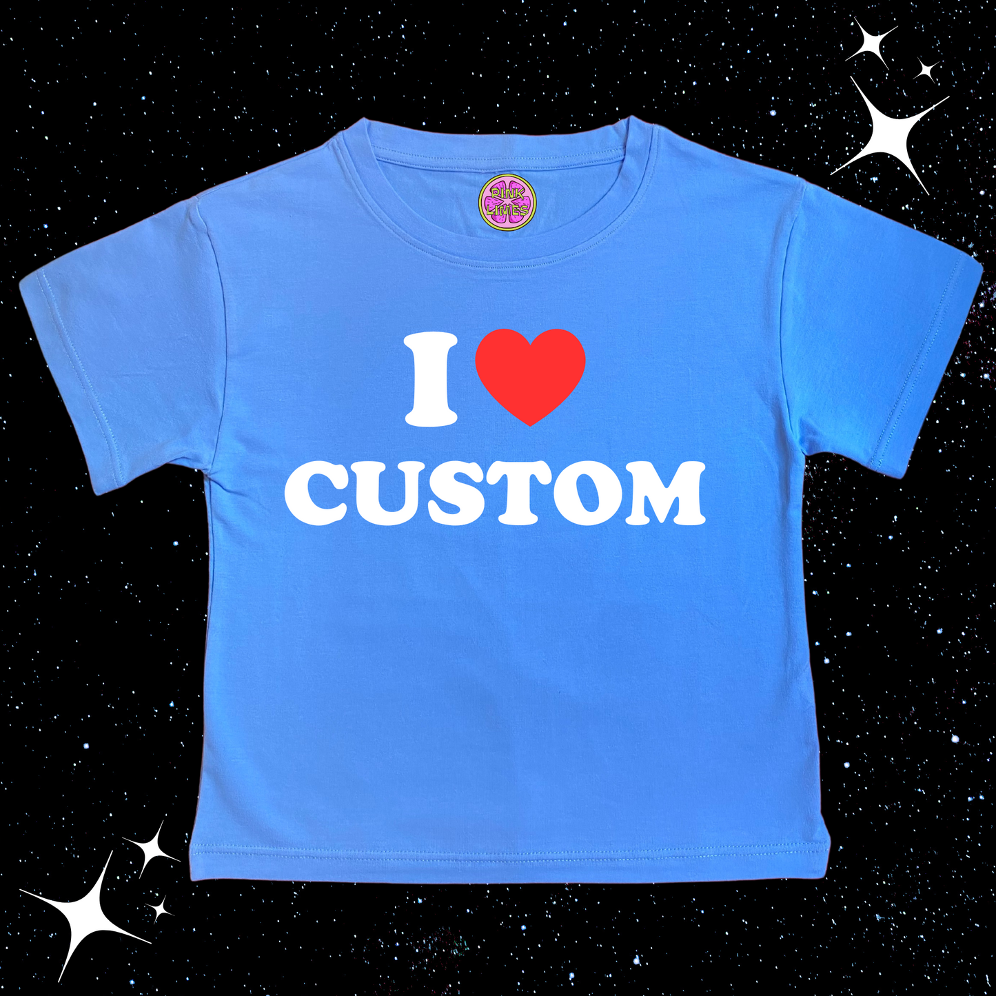 I Love Custom Crop Tee Light Blue Shirts & Tops PinkLimes Trending Streetwear