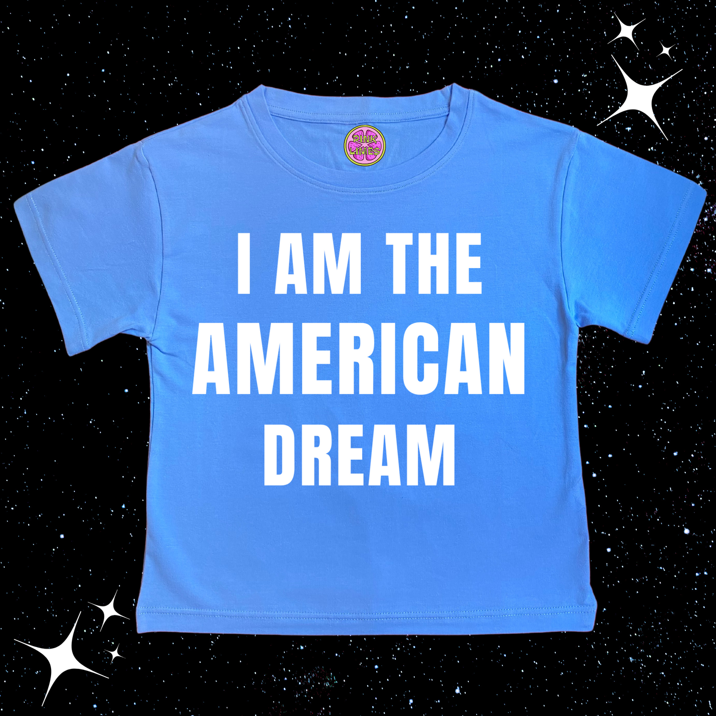 I Am The American Dream Crop Tee Lake Blue Shirts & Tops PinkLimes Trending Streetwear