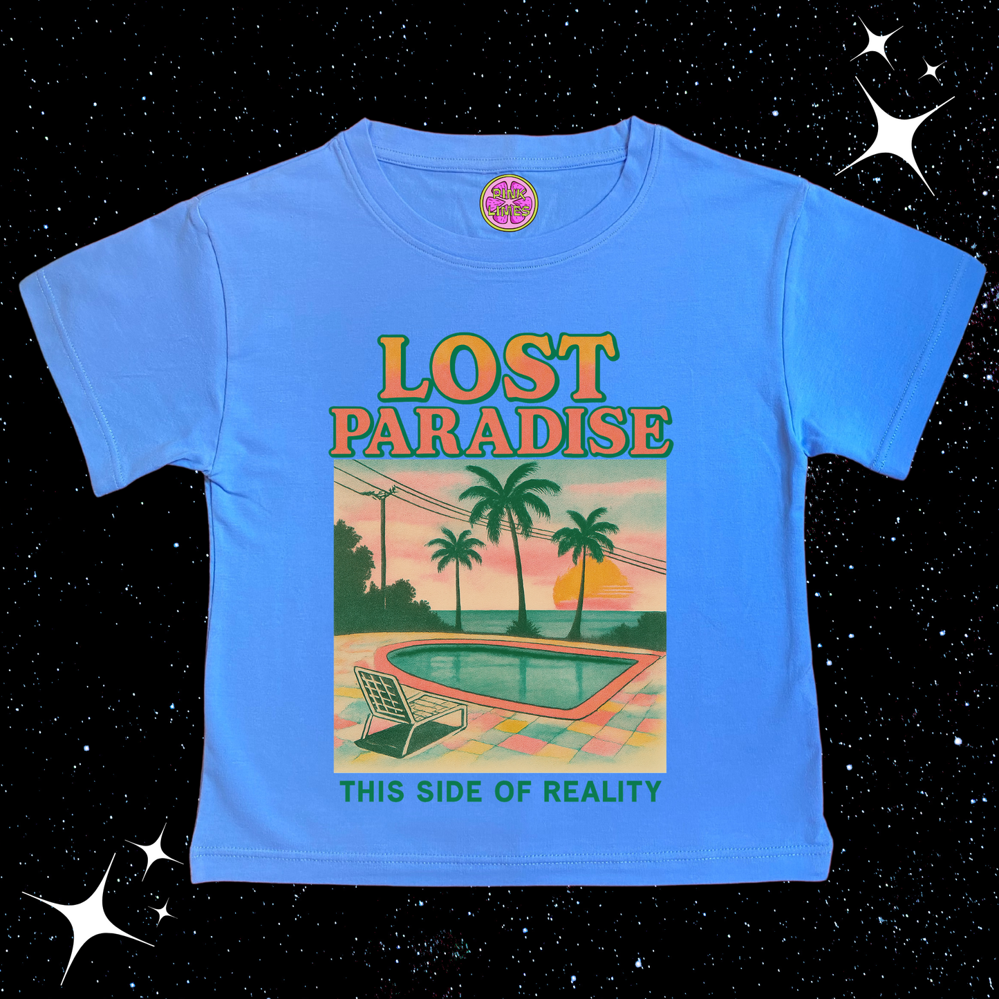 Lost Paradise Crop Tee Lake Blue Shirts & Tops PinkLimes Trending Streetwear