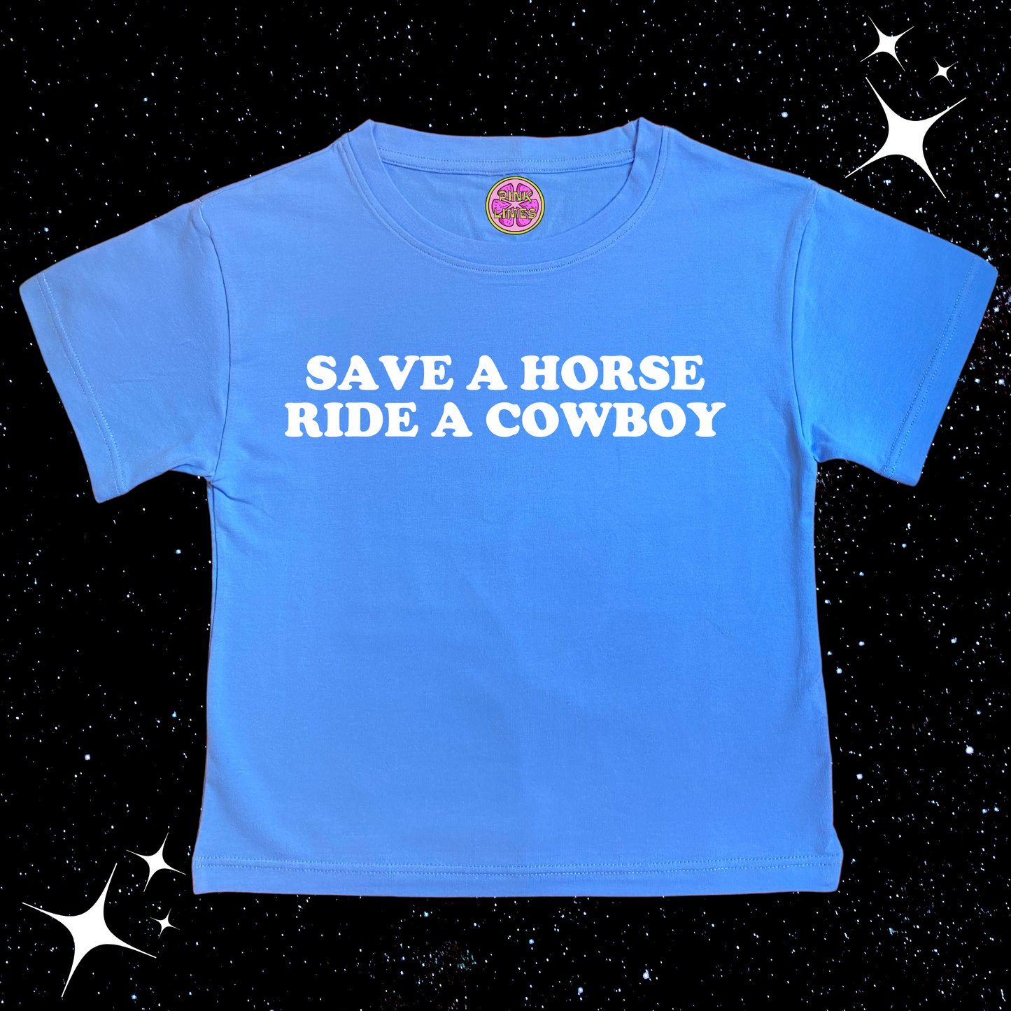 Save A Horse Ride A Cowboy Crop Tee Lake Blue Shirts & Tops PinkLimes Trending Streetwear