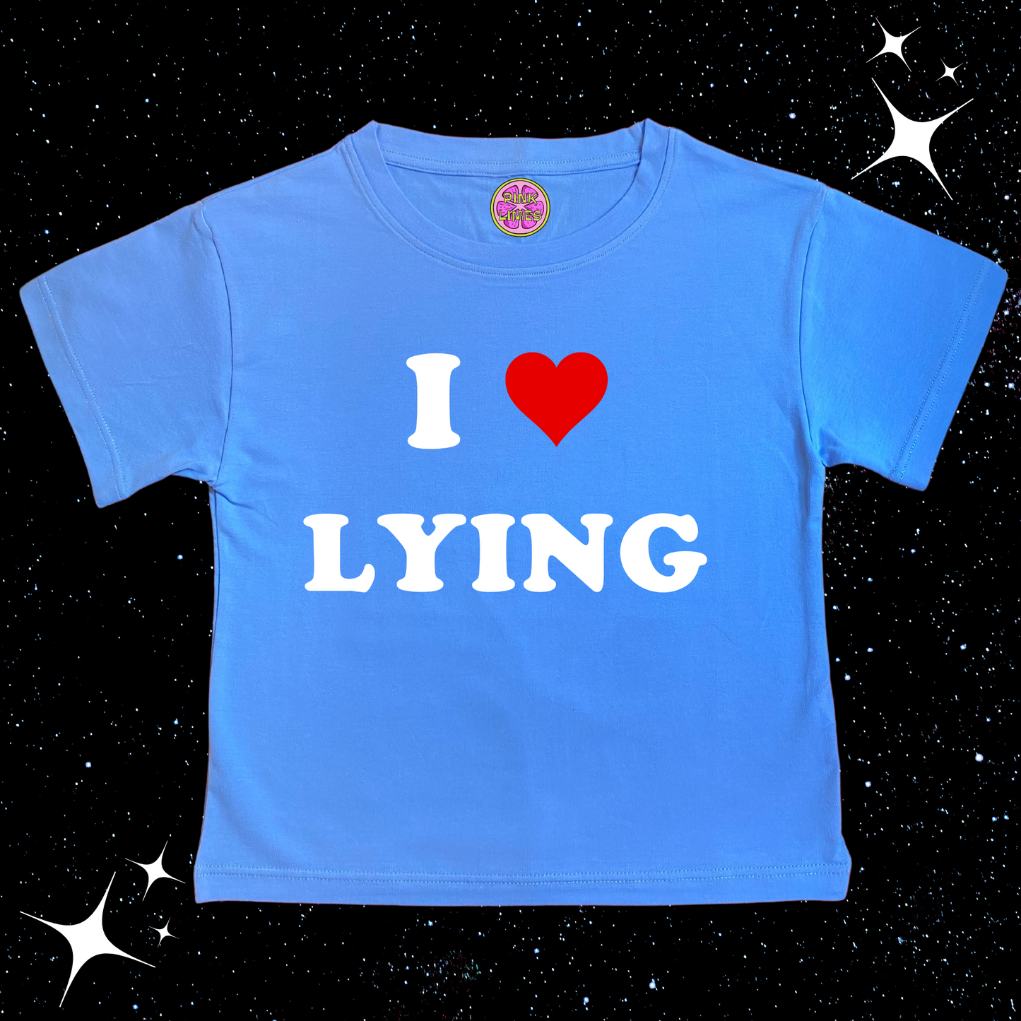 I Love Lying Crop Tee Lake Blue Shirts & Tops PinkLimes Trending Streetwear