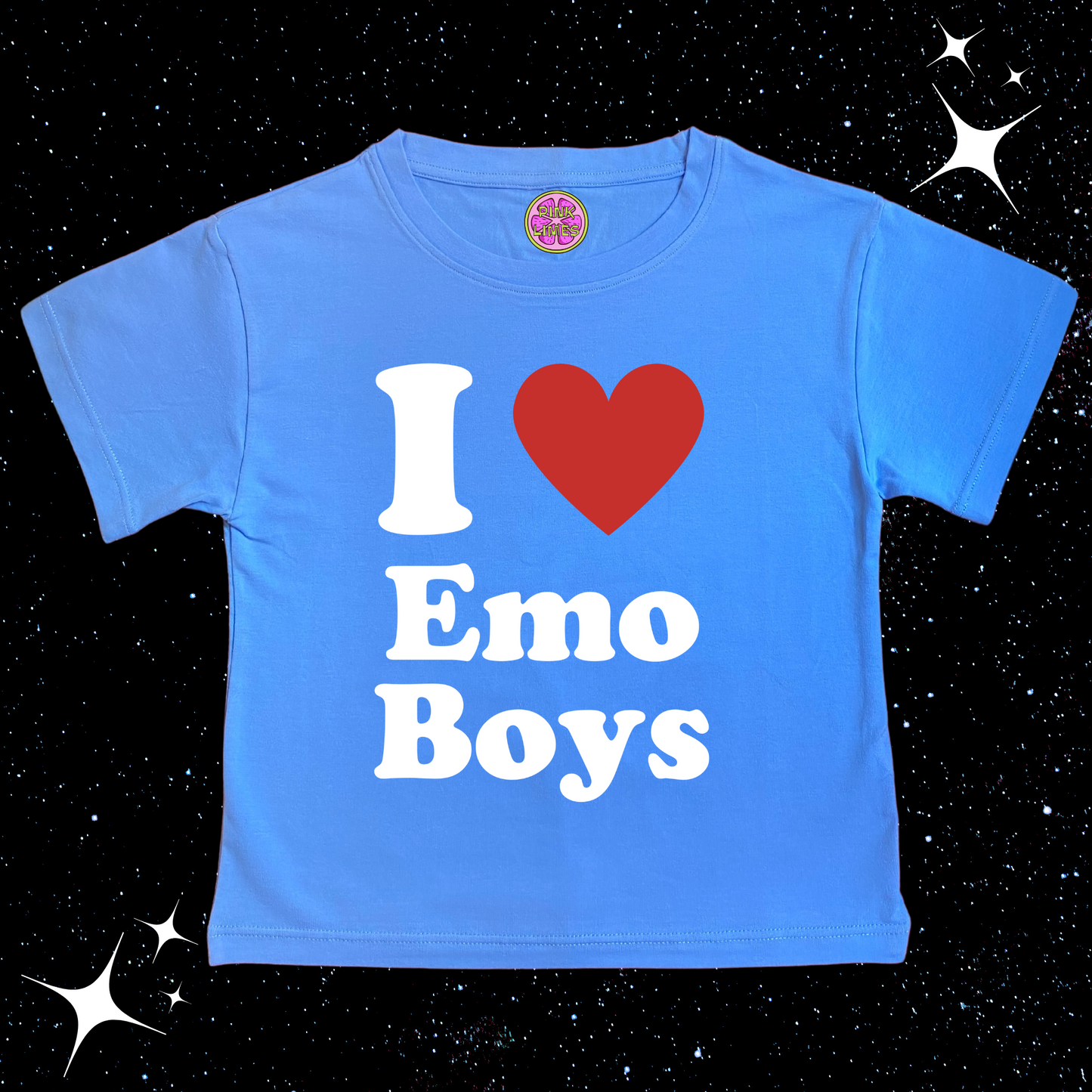 I Love Emo Boys Crop Tee Lake Blue Shirts & Tops PinkLimes Trending Streetwear