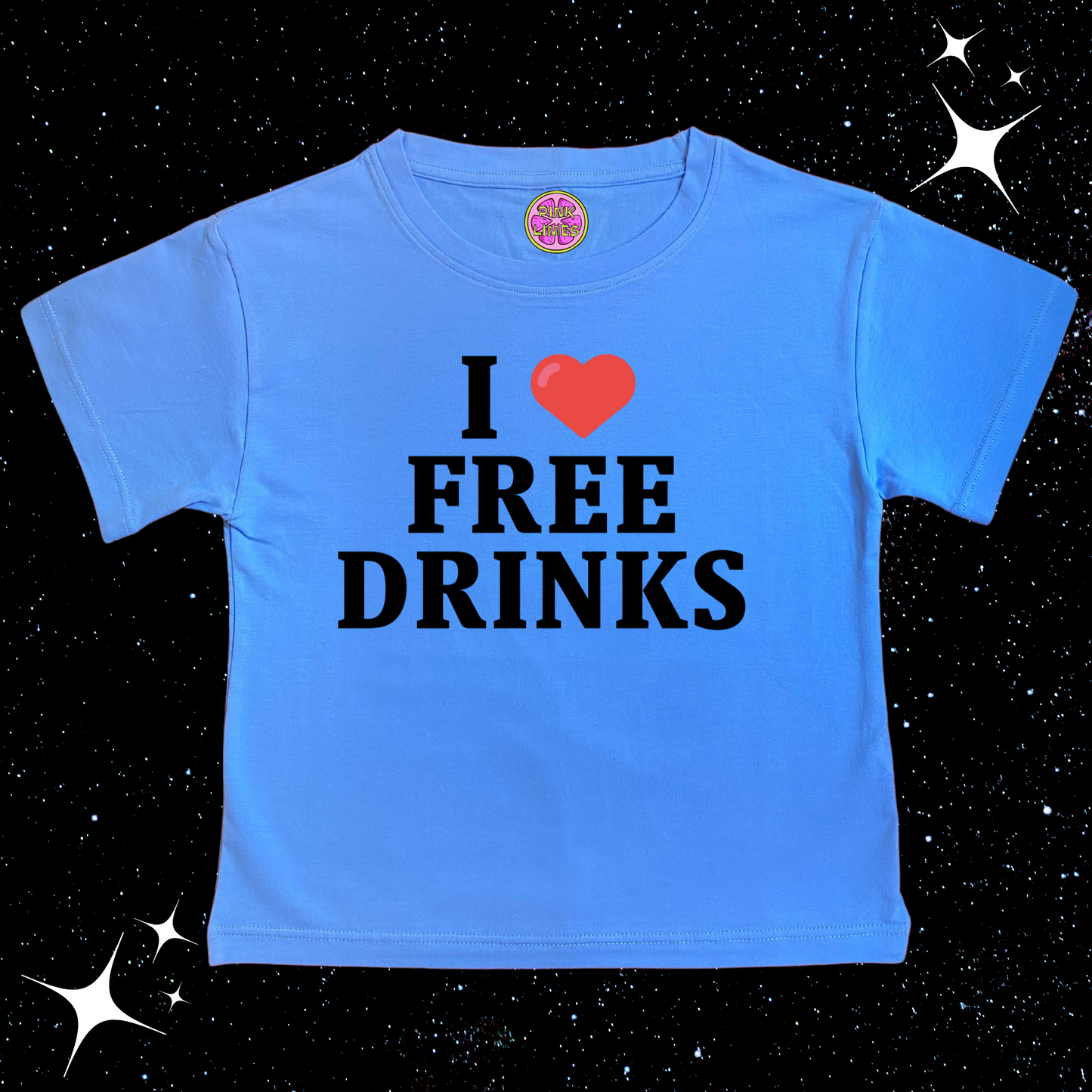 I love Free Drinks Crop Tee Blue Shirts & Tops PinkLimes Trending Streetwear