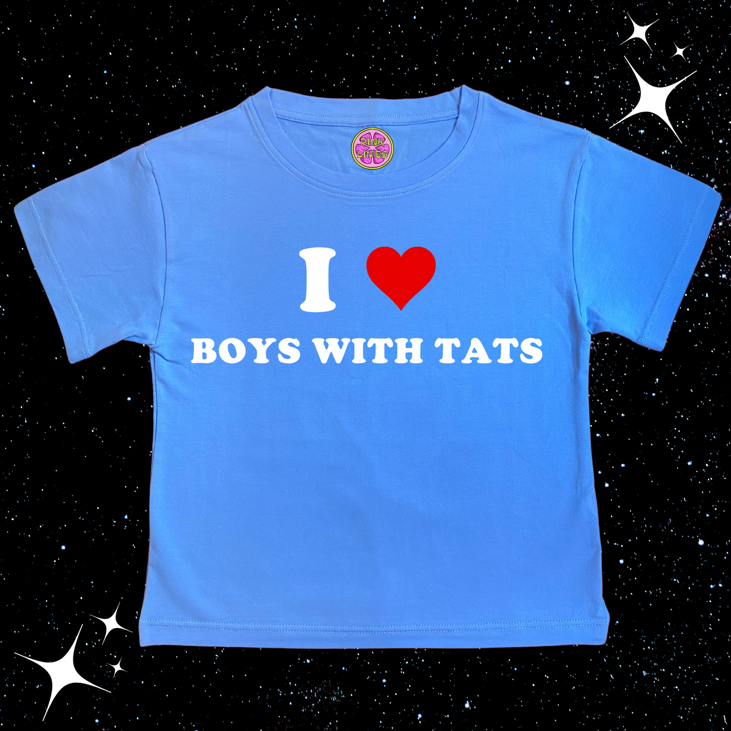 I love boys with tats Crop Tee Lake Blue Shirts & Tops PinkLimes Trending Streetwear