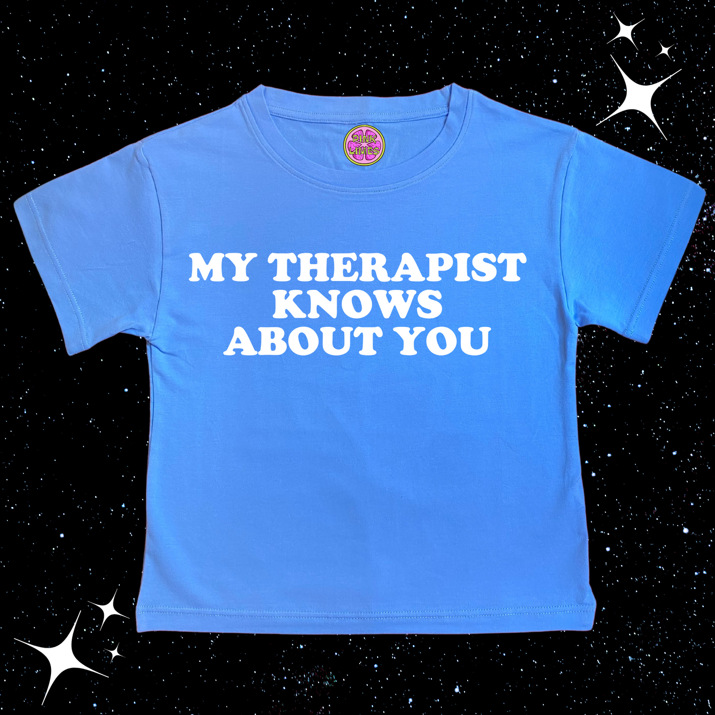 My Therapist Knows About You Crop Tee Lake Blue Shirts & Tops PinkLimes Trending Streetwear