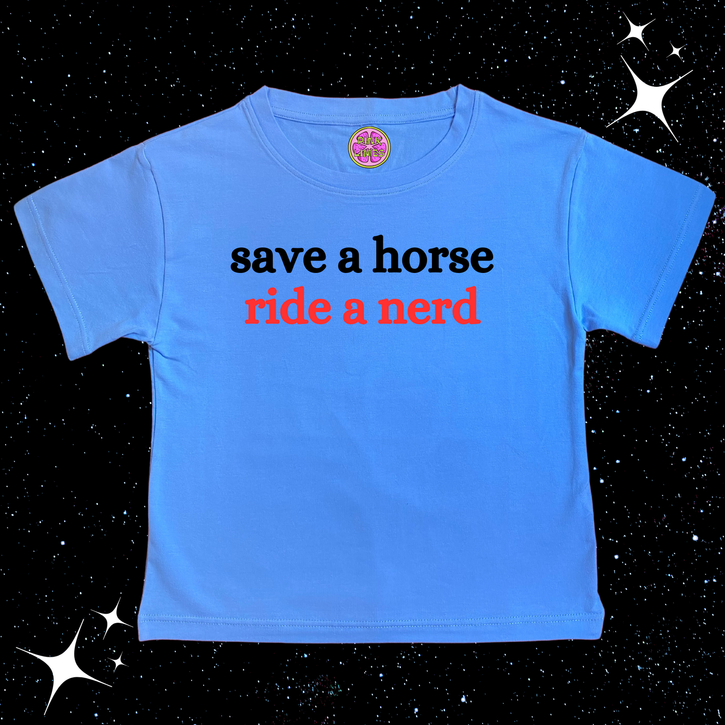Save A Horse Ride A Nerd Crop Tee Lake Blue Shirts & Tops PinkLimes Trending Streetwear