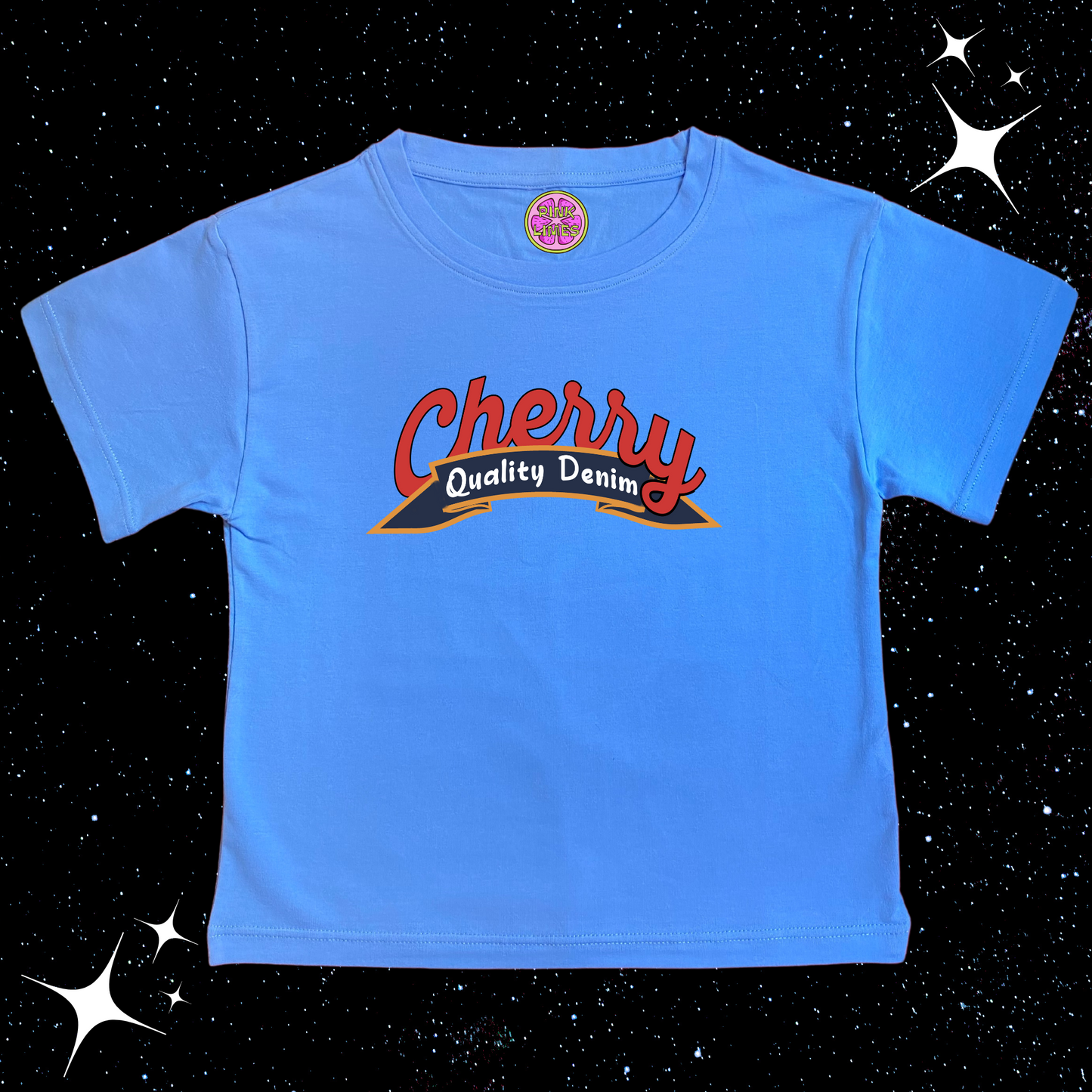 Cherry Crop Tee Lake Blue Shirts & Tops PinkLimes Trending Streetwear