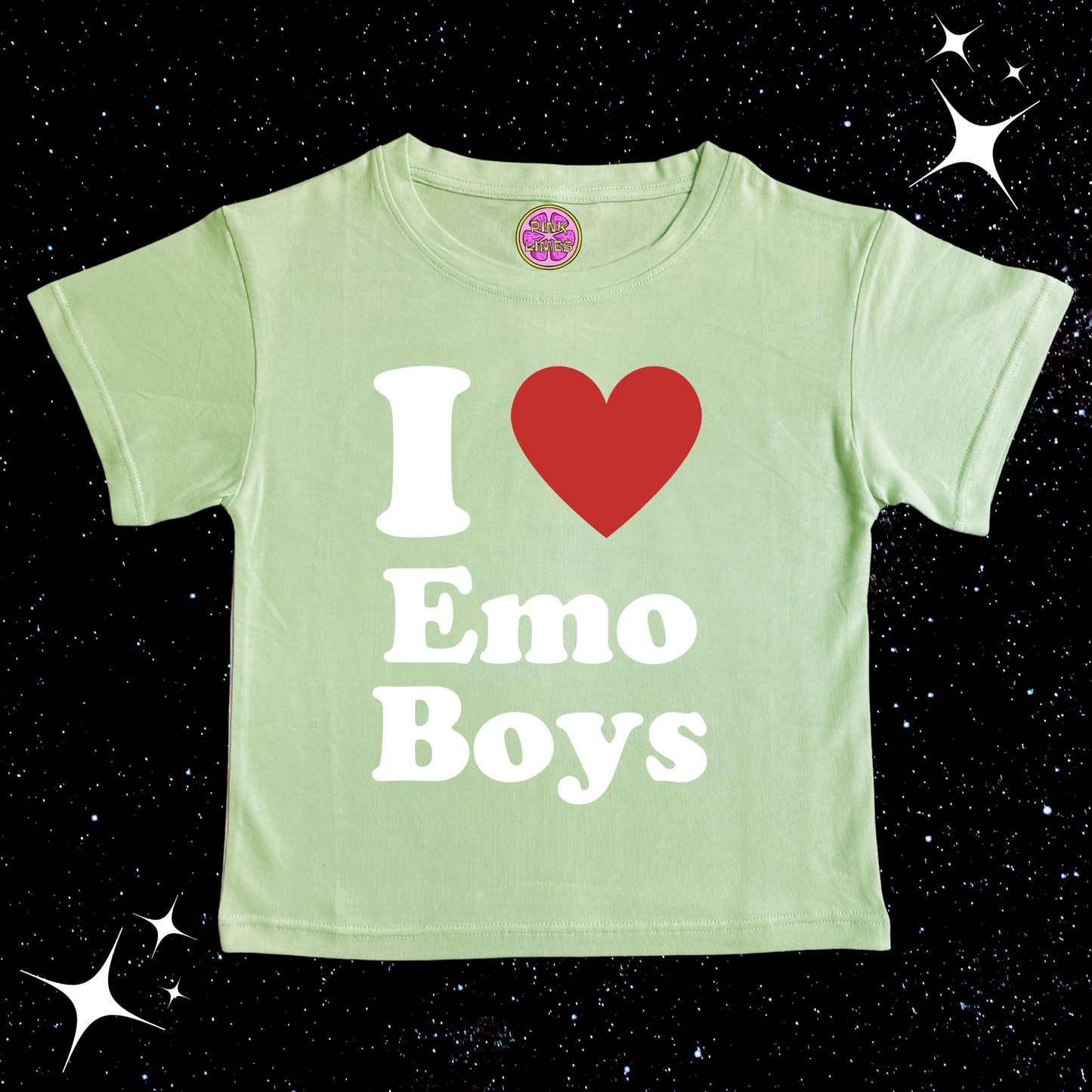 I Love Emo Boys Crop Tee Light Green Shirts & Tops PinkLimes Trending Streetwear