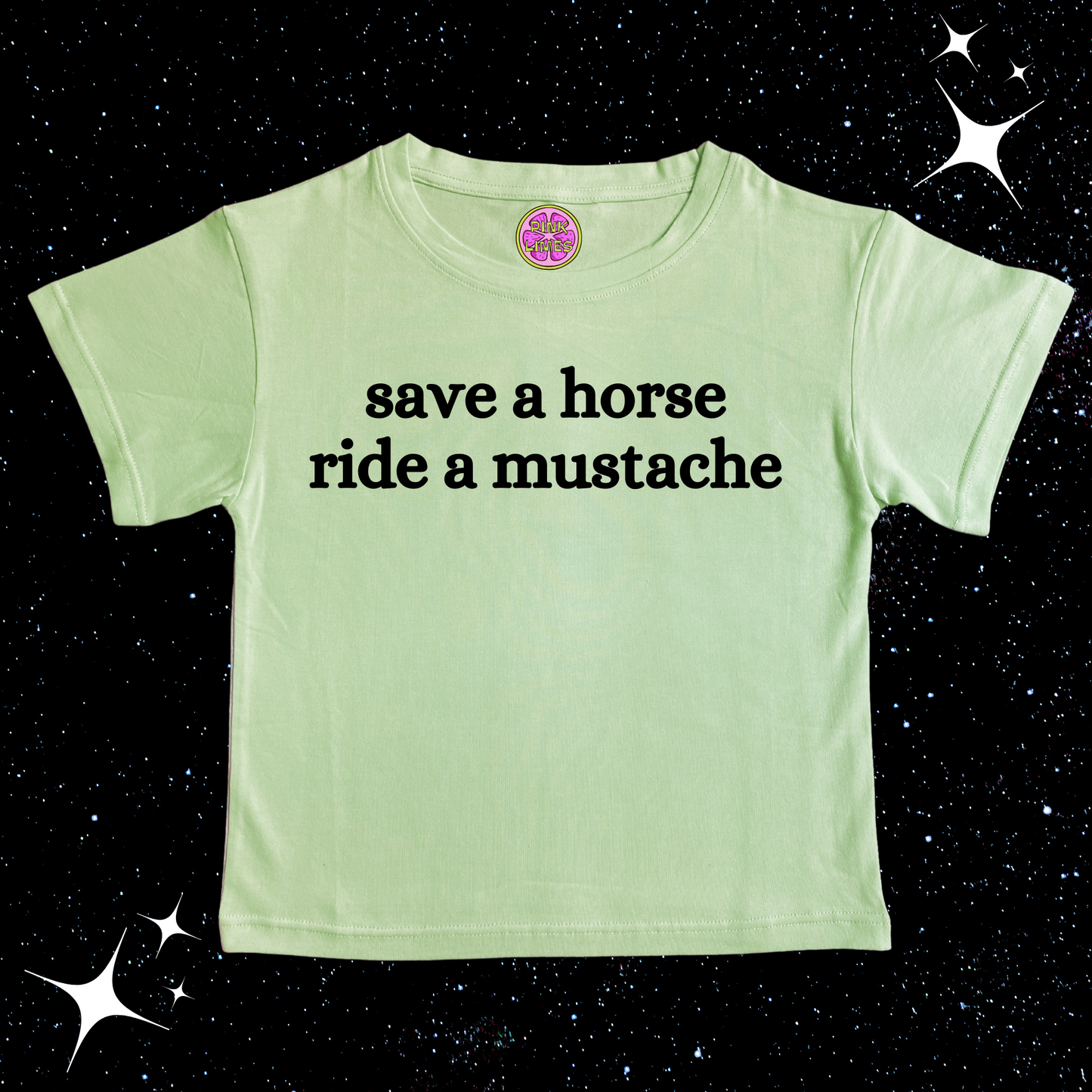 Save A Horse Ride A Mustache Crop Tee Light Green Shirts & Tops PinkLimes Trending Streetwear