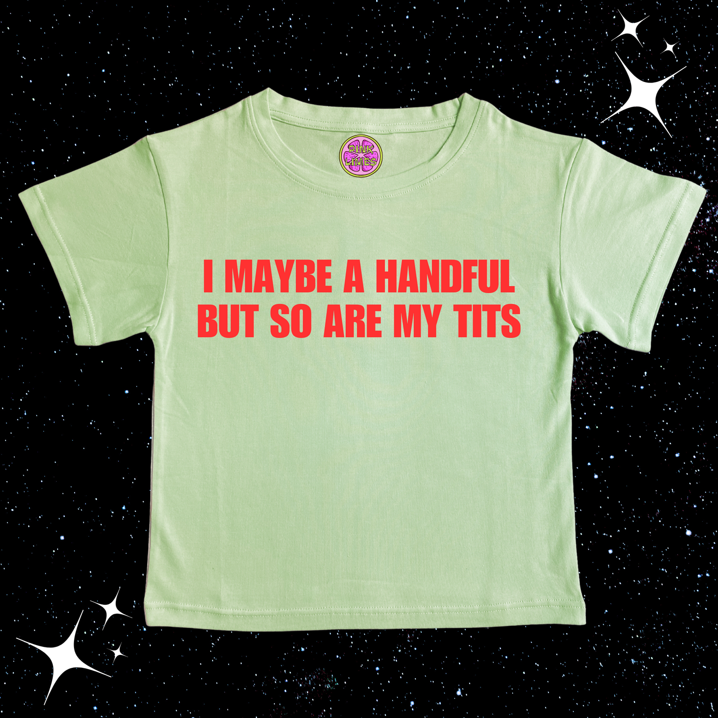 I Maybe A Handful Crop Tee Light Green Shirts & Tops PinkLimes Trending Streetwear