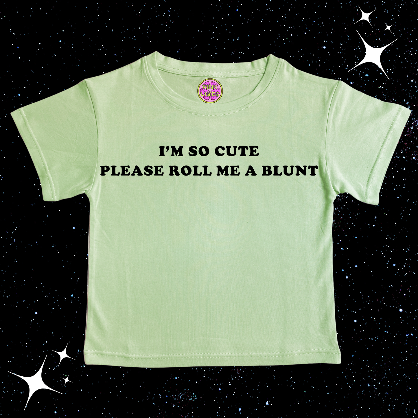 I'm So Cute Please Roll Me A Blunt Crop Tee Light Green Shirts & Tops PinkLimes Trending Streetwear