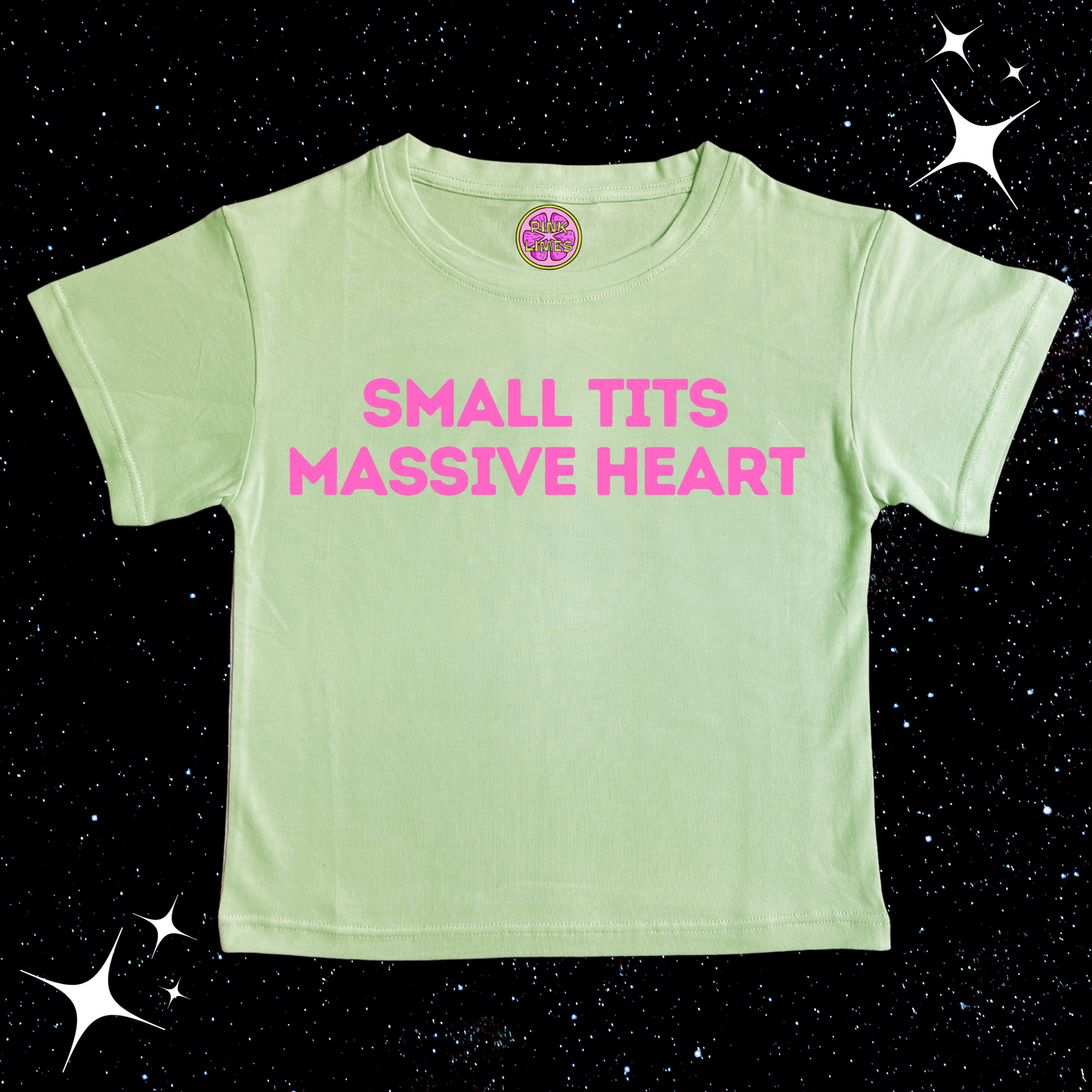 Small T*ts Massive Heart Crop Tee Light Green Shirts & Tops PinkLimes Trending Streetwear