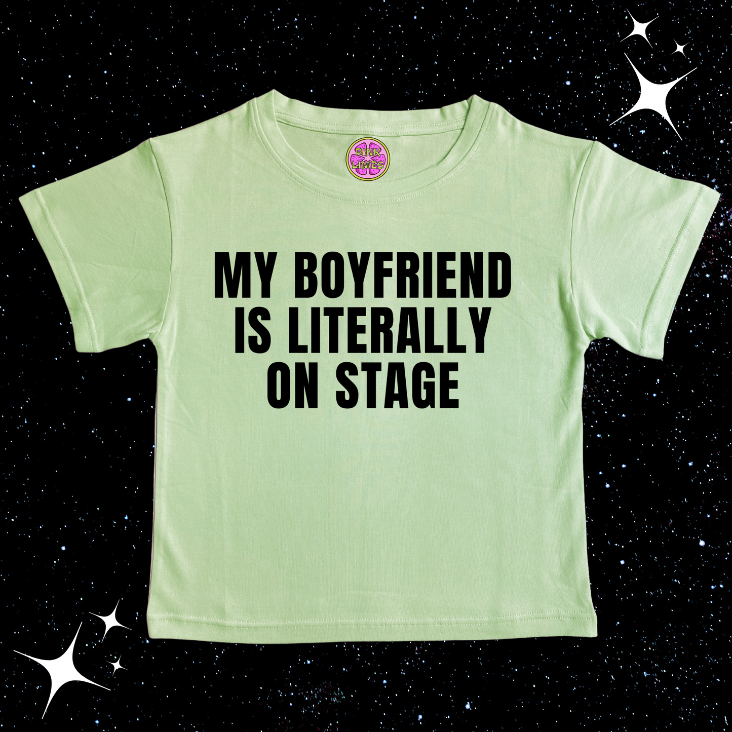 My Boyfriend Is Literally On Stage Crop Tee Light Green Shirts & Tops PinkLimes Trending Streetwear
