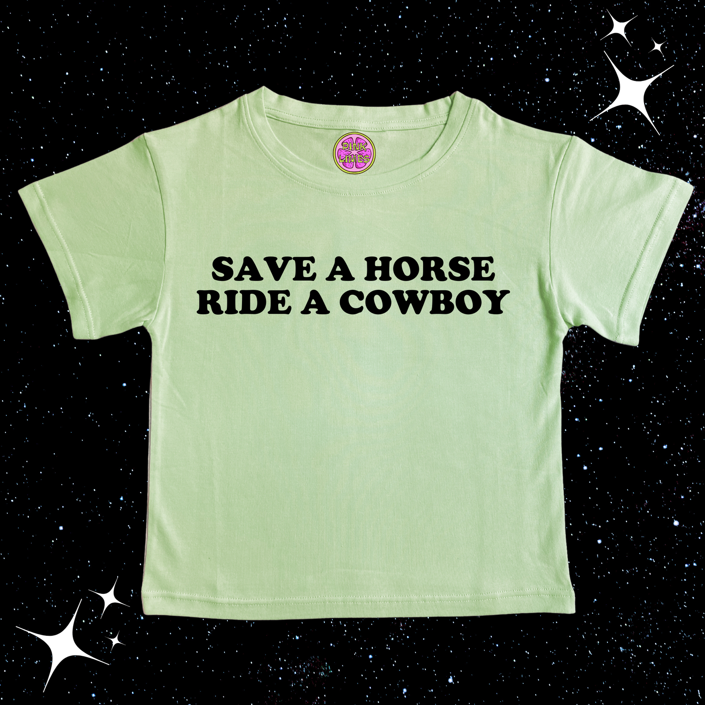 Save A Horse Ride A Cowboy Crop Tee Light Green Shirts & Tops PinkLimes Trending Streetwear