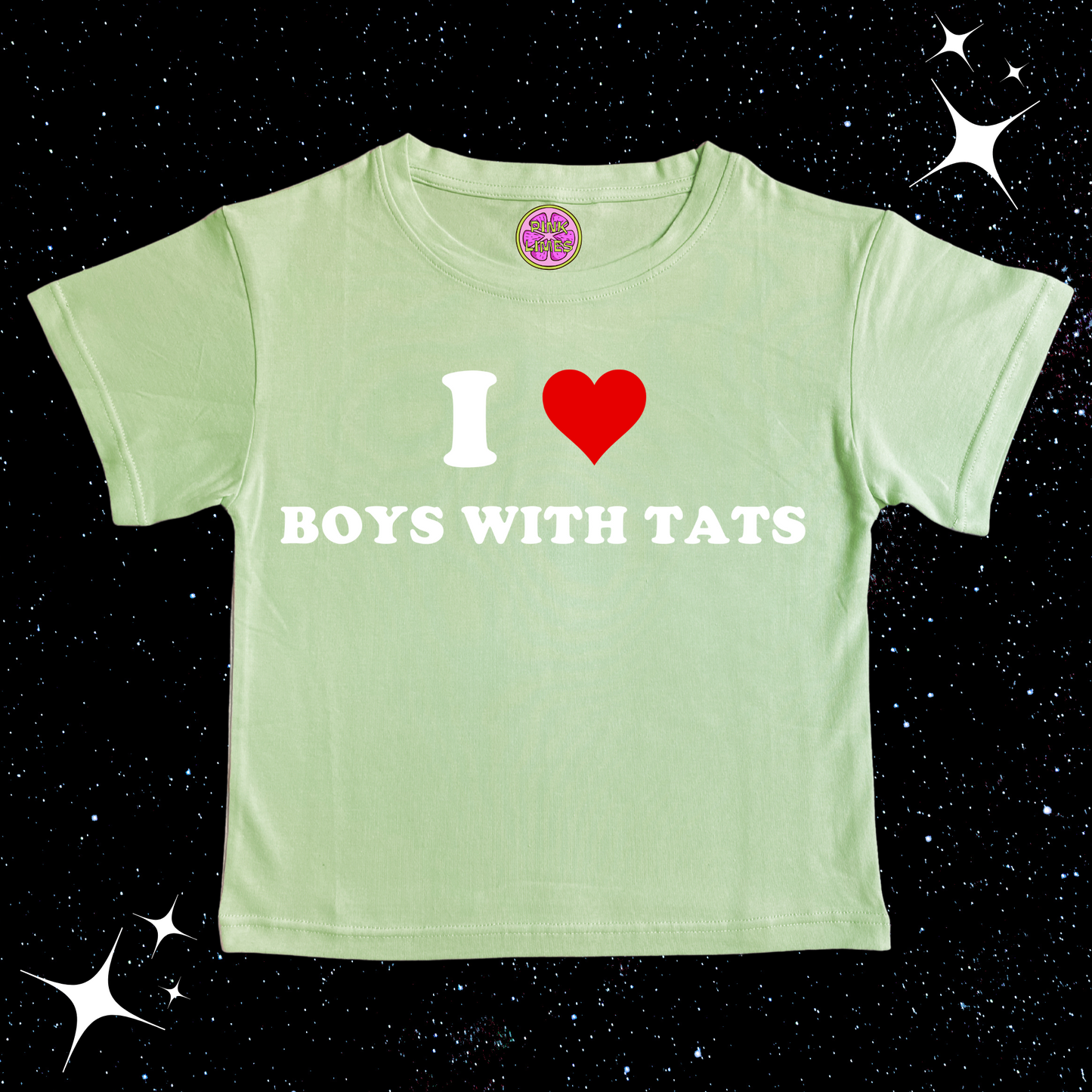 I love boys with tats Crop Tee Light Green Shirts & Tops PinkLimes Trending Streetwear