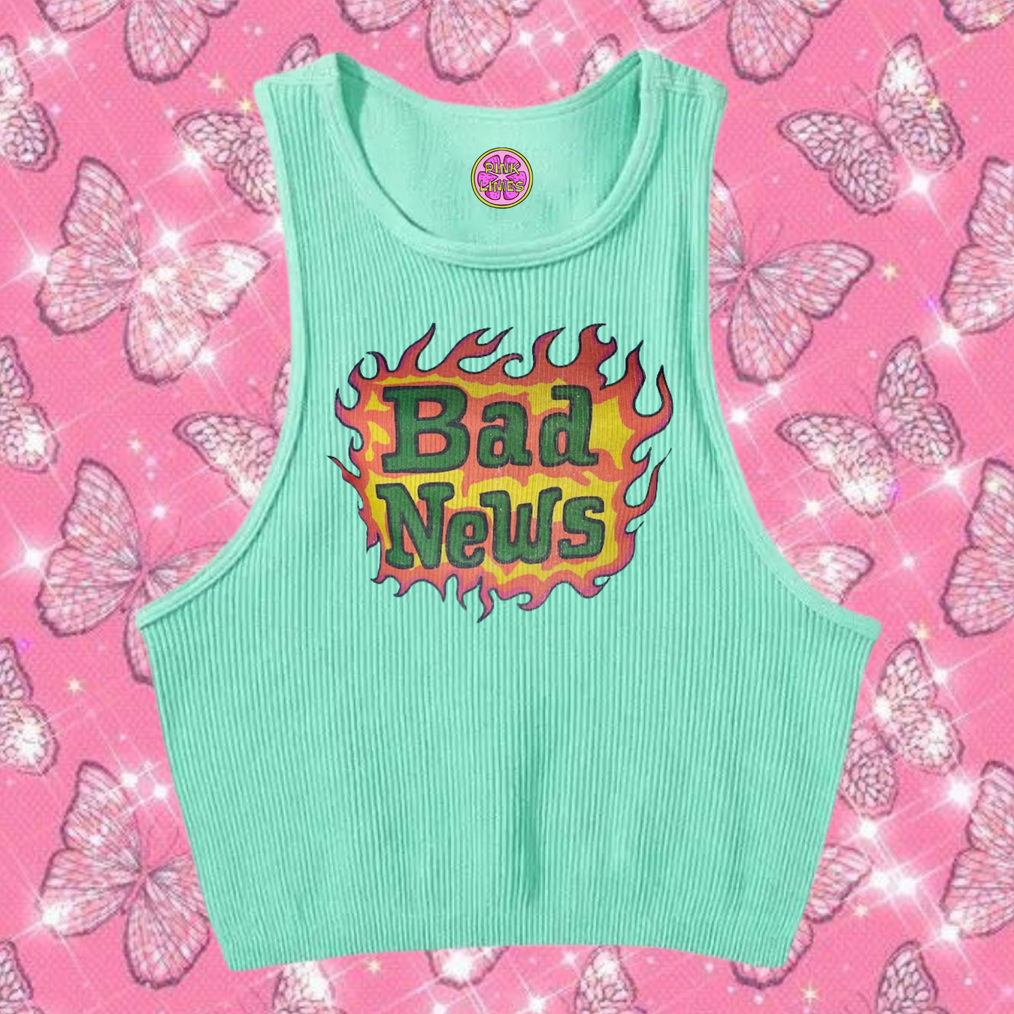 Bad News Crop Tank Top Mint Green Shirts & Tops PinkLimes Trending Streetwear