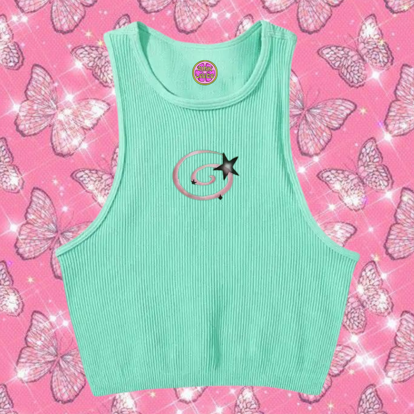 y2k Swirl Crop Tank Top Mint Green Shirts & Tops PinkLimes Trending Streetwear