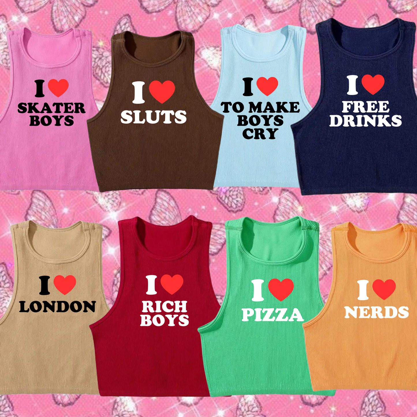 I Love Custom Text Tank Top Shirts & Tops PinkLimes Trending Streetwear