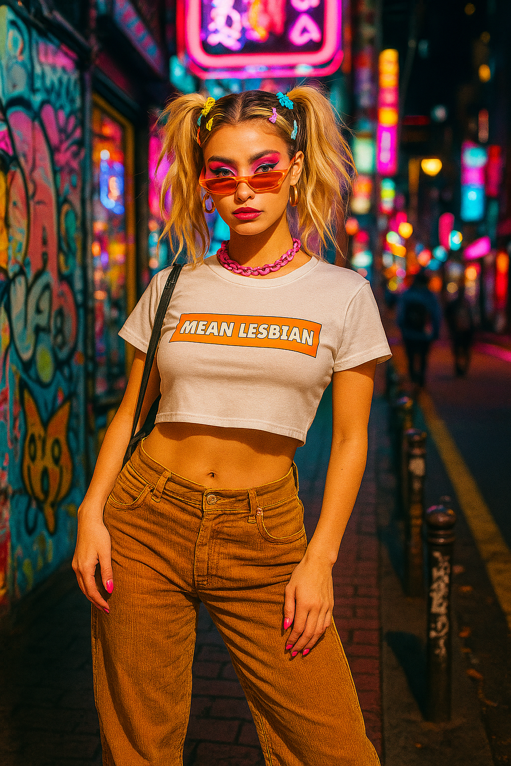 Mean Lesbian Crop Tee Shirts & Tops PinkLimes Trending Streetwear