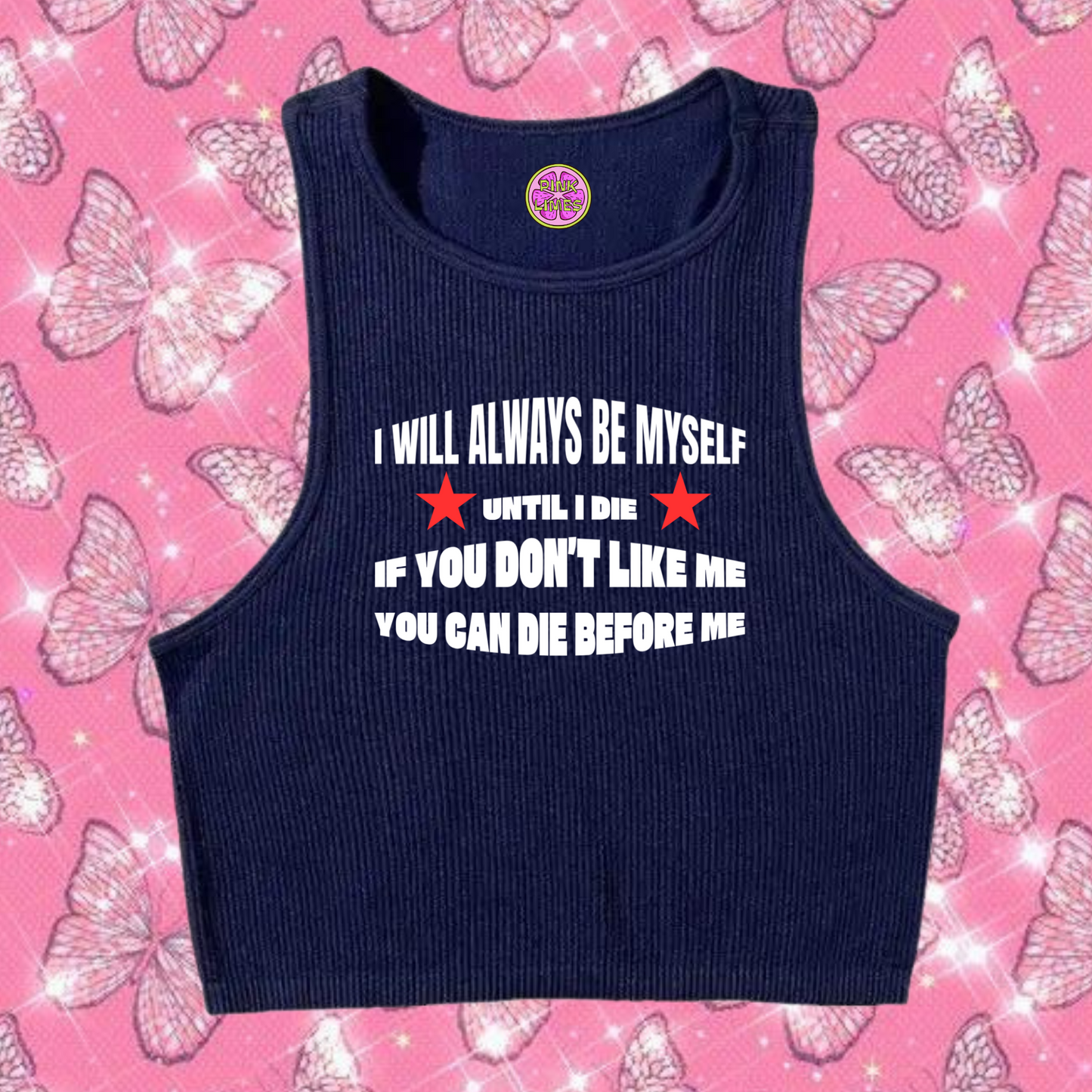 Always Be Myself Crop Tank Top Navy Blue Shirts & Tops PinkLimes Trending Streetwear