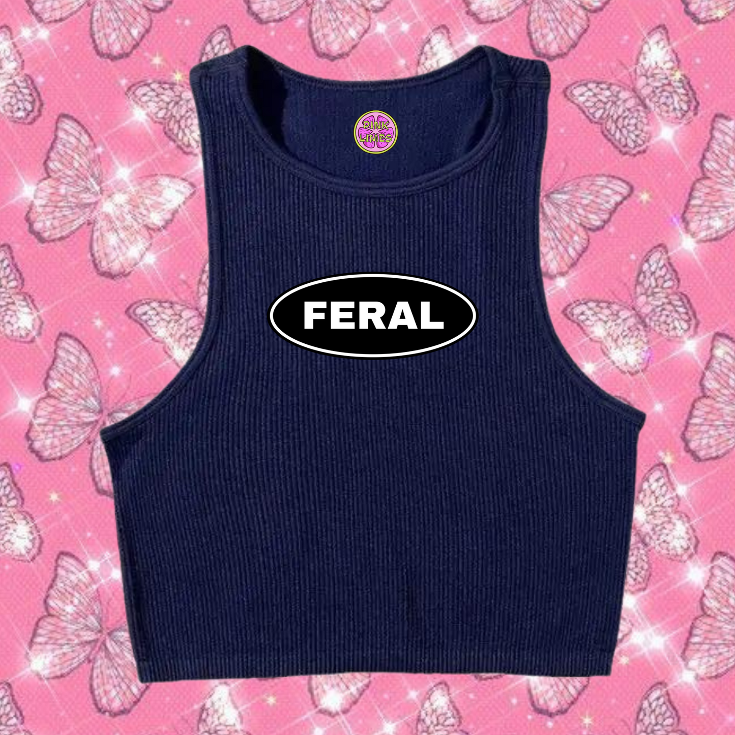 Feral Crop Tank Top Navy Blue Shirts & Tops PinkLimes Trending Streetwear