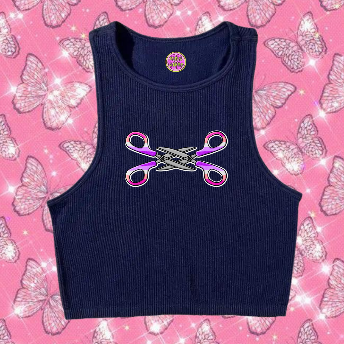 Scissor Love Crop Tank Top Navy Blue Shirts & Tops PinkLimes Trending Streetwear