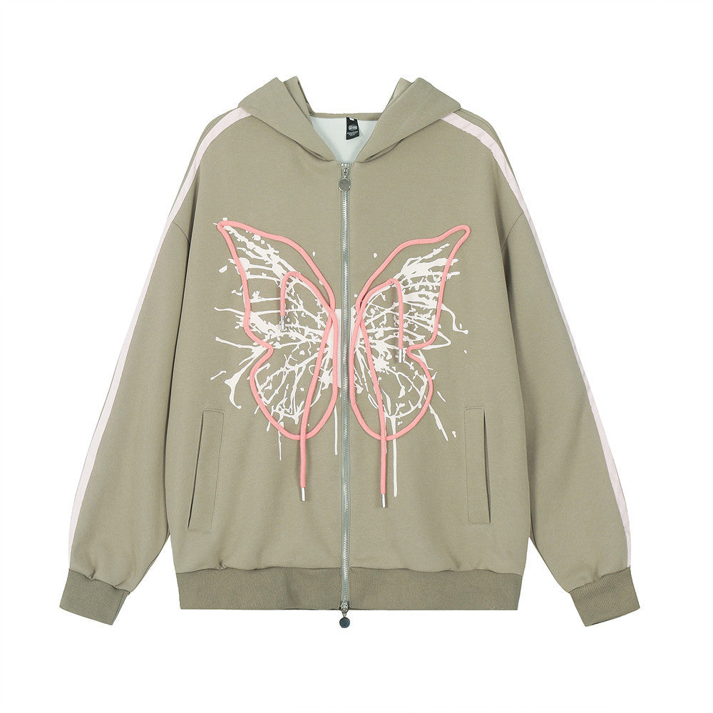 Butterfly Zip-Up Hoodie Green Shirts & Tops PinkLimes Trending Streetwear